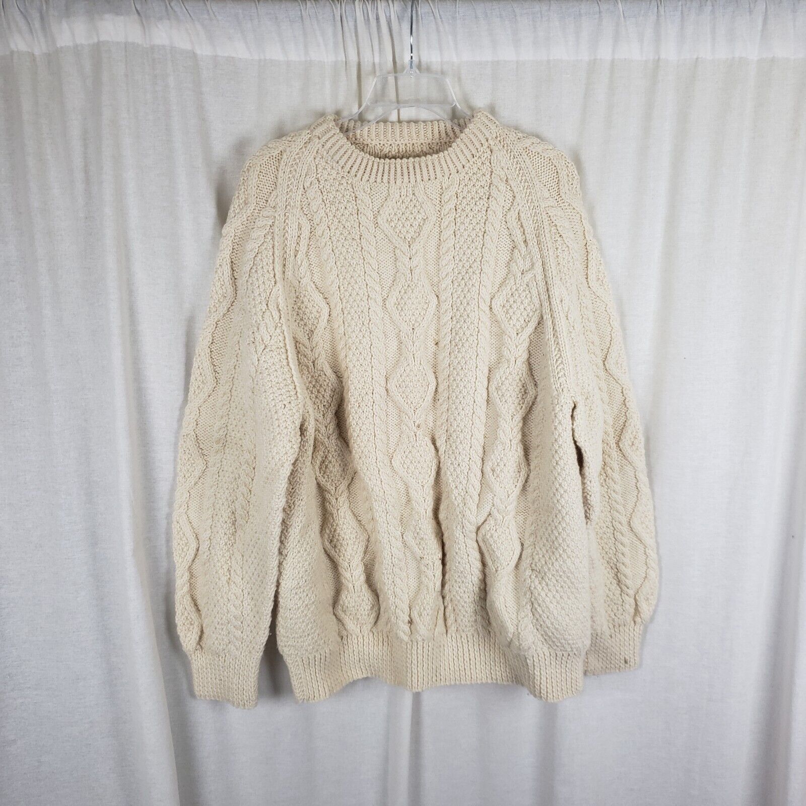 Handmade Vtg Handmade Fisherman Cable Knit Wool Aran Sweater Cream L Size US XL / EU 56 / 4 - 1 Thumbnail