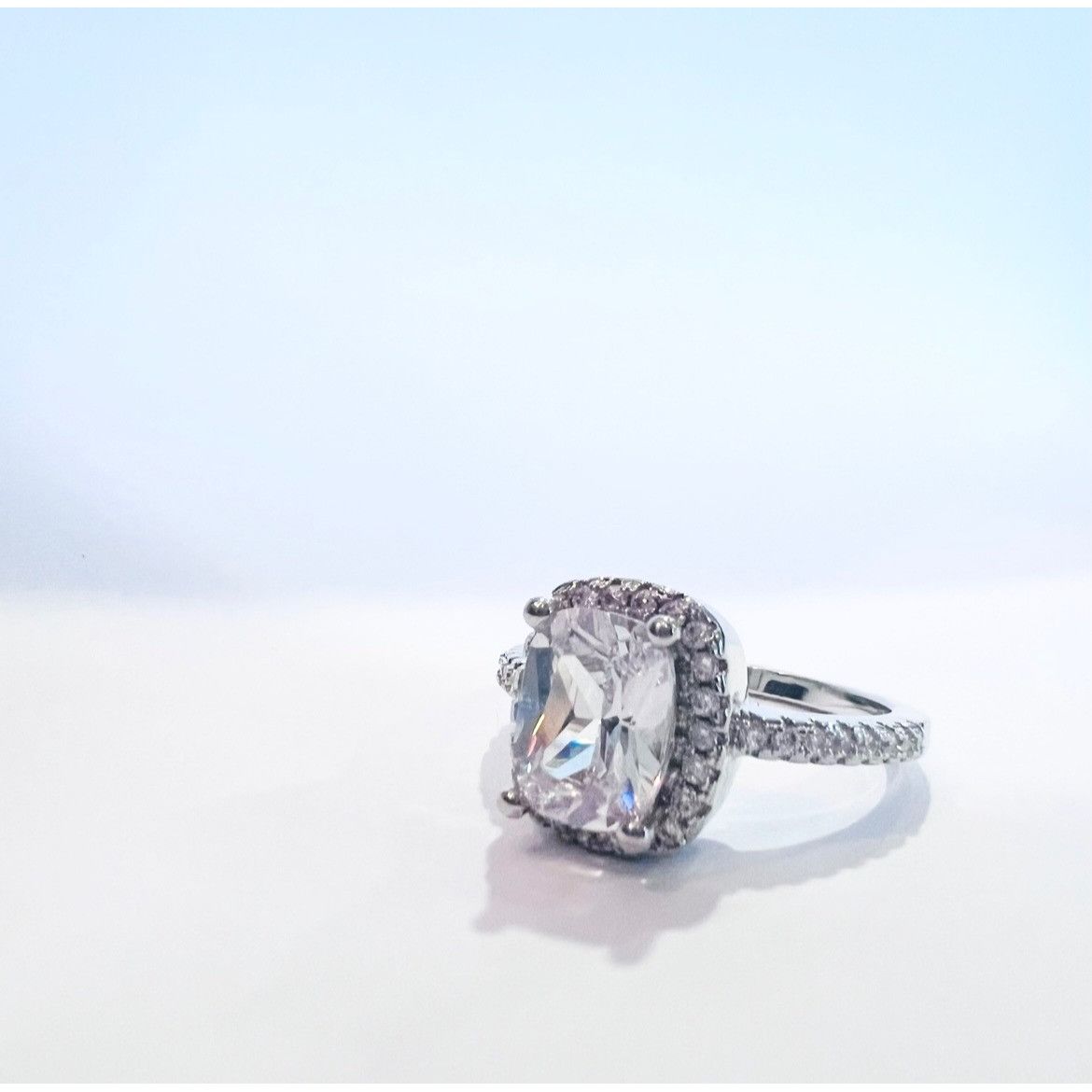 Other Cushion-Cut Moissanite CZ Halo Ring Size 8 Stainless Steel Size ONE SIZE - 1 Thumbnail