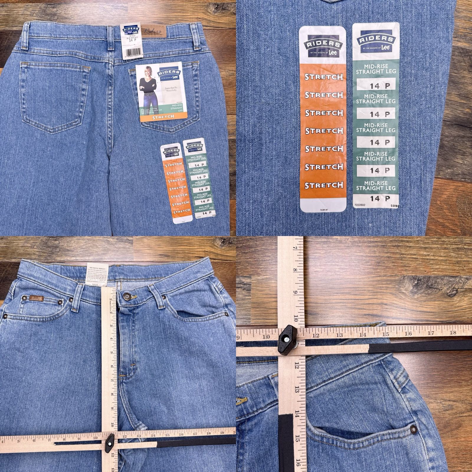 Vintage VINTAGE Riders Jeans 14 Petite Mid Rise Stretch 26.5in Inseam Denim Blue 5-Pocket 3 Button Zip Cotton Spandex Women Size 36" / US 14 / IT 50 - 8 Thumbnail