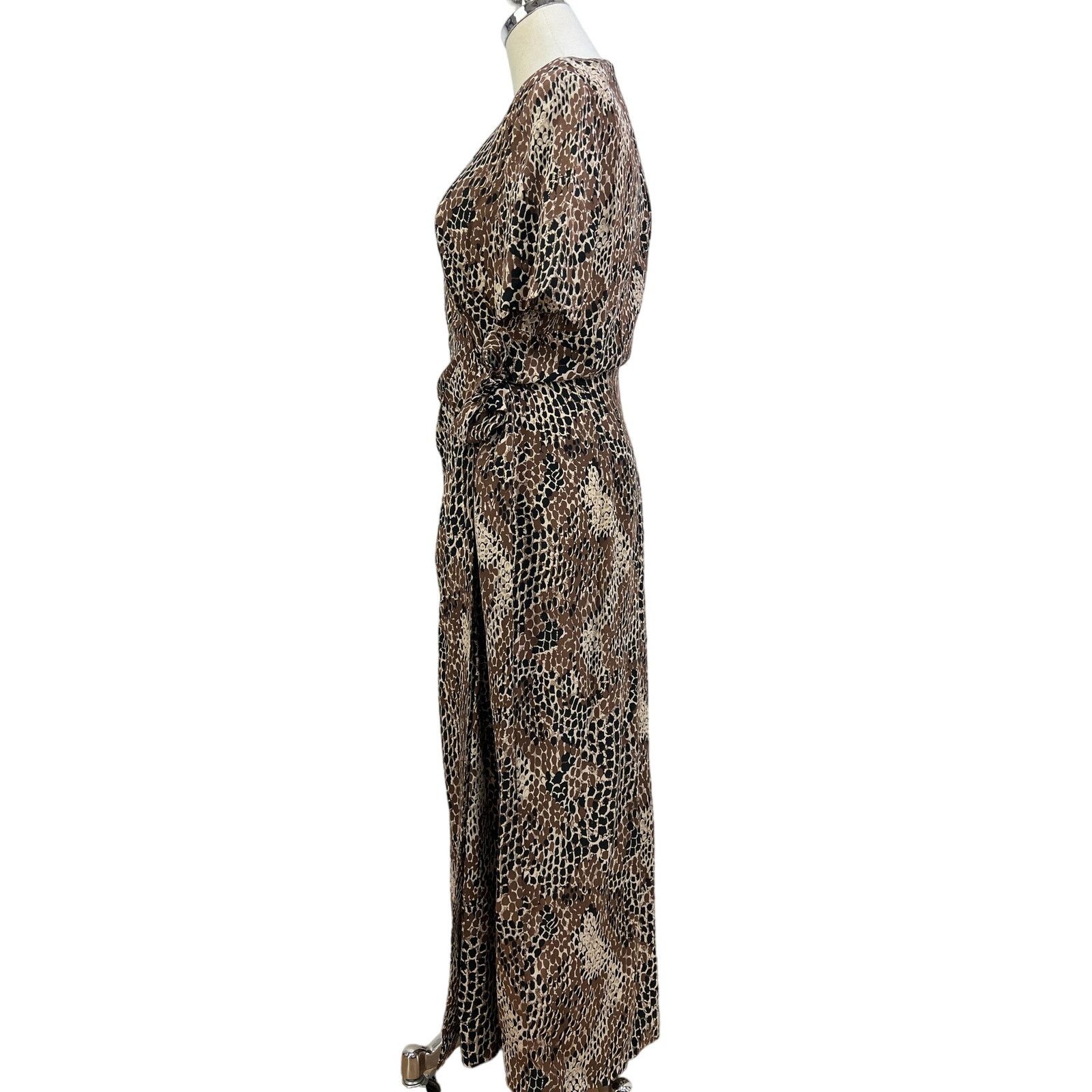 Adrianna Papell Adrianna Papell Silk Snake Print Midi Dress Brown Size L / US 10 / IT 46 - 6 Thumbnail