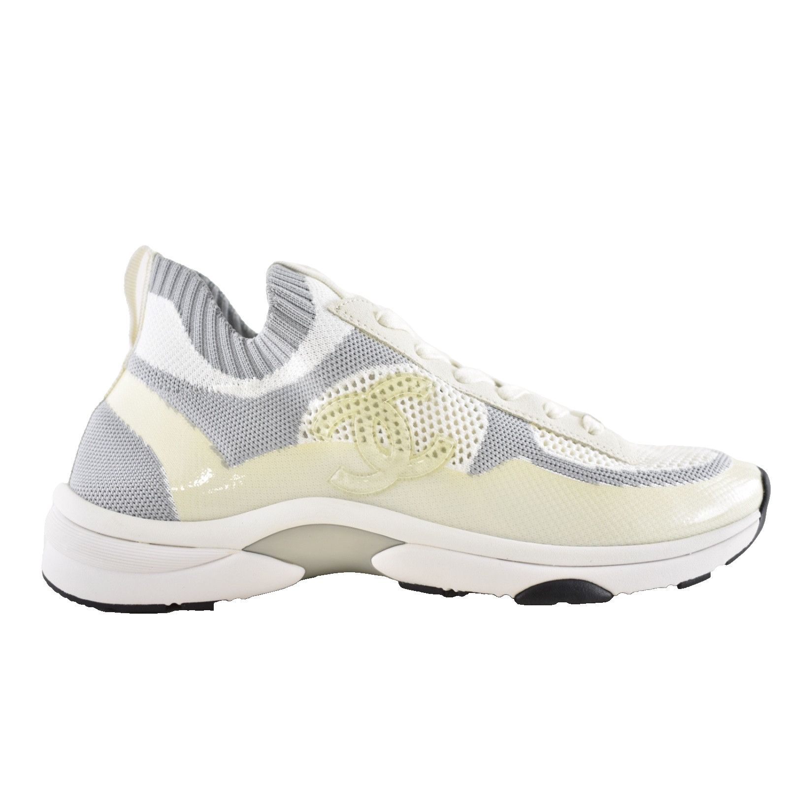 Chanel Chanel 22C Mens White Grey Knit Trainer Sneaker 44 11 Size US 11 / EU 44 - 1 Thumbnail