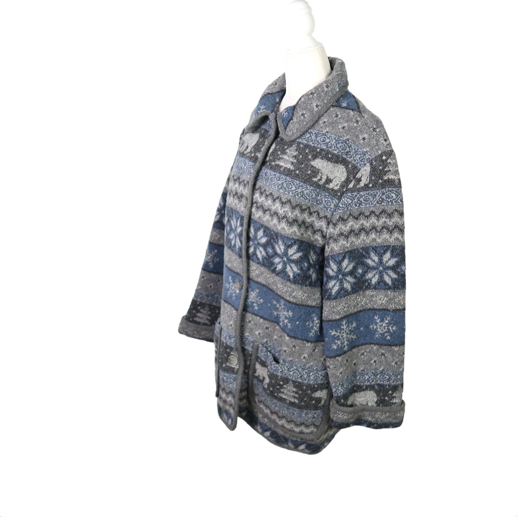 Brooks VINTAGE David Brooks Jacket Coat Wool Polar Bear Snowflake 90s Grey Blue M Womens Size M / US 6-8 / IT 42-44 - 3 Thumbnail