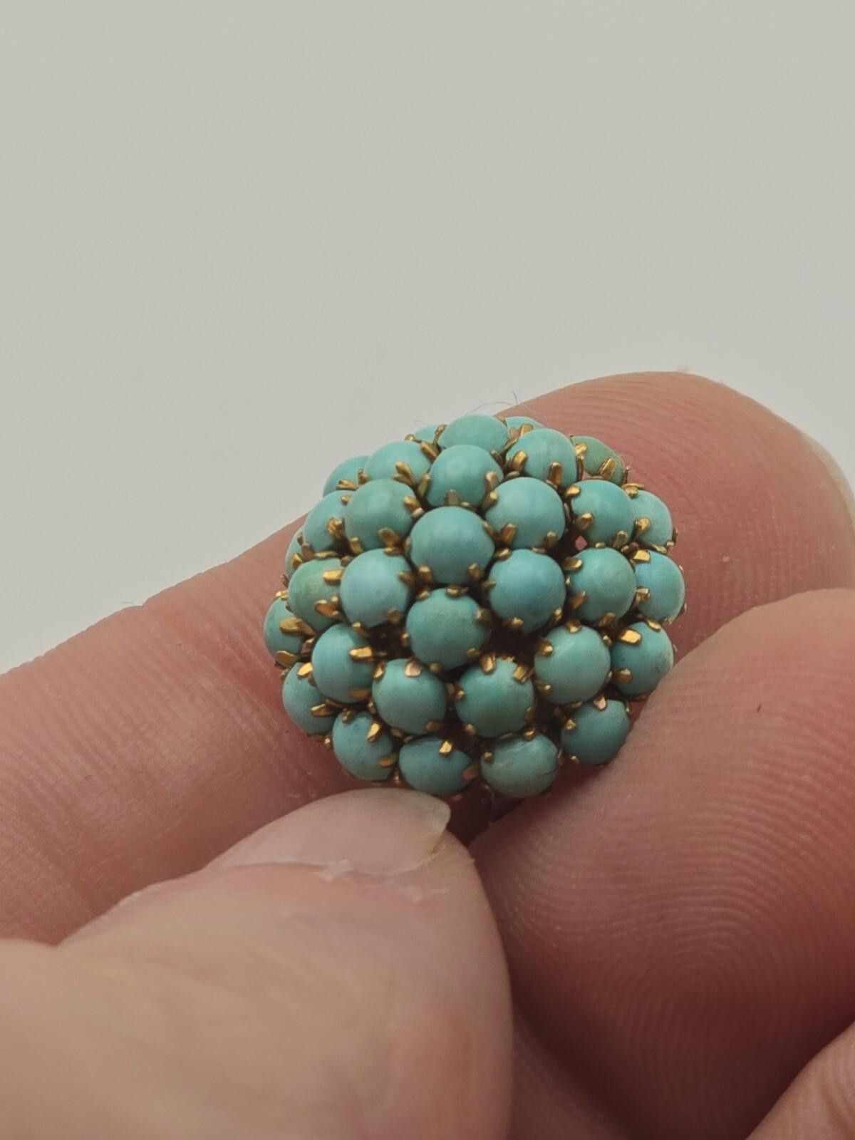 The Unbranded Brand Victorian Style 14K Gold Turquoise Cluster Earrings Size ONE SIZE - 4 Thumbnail