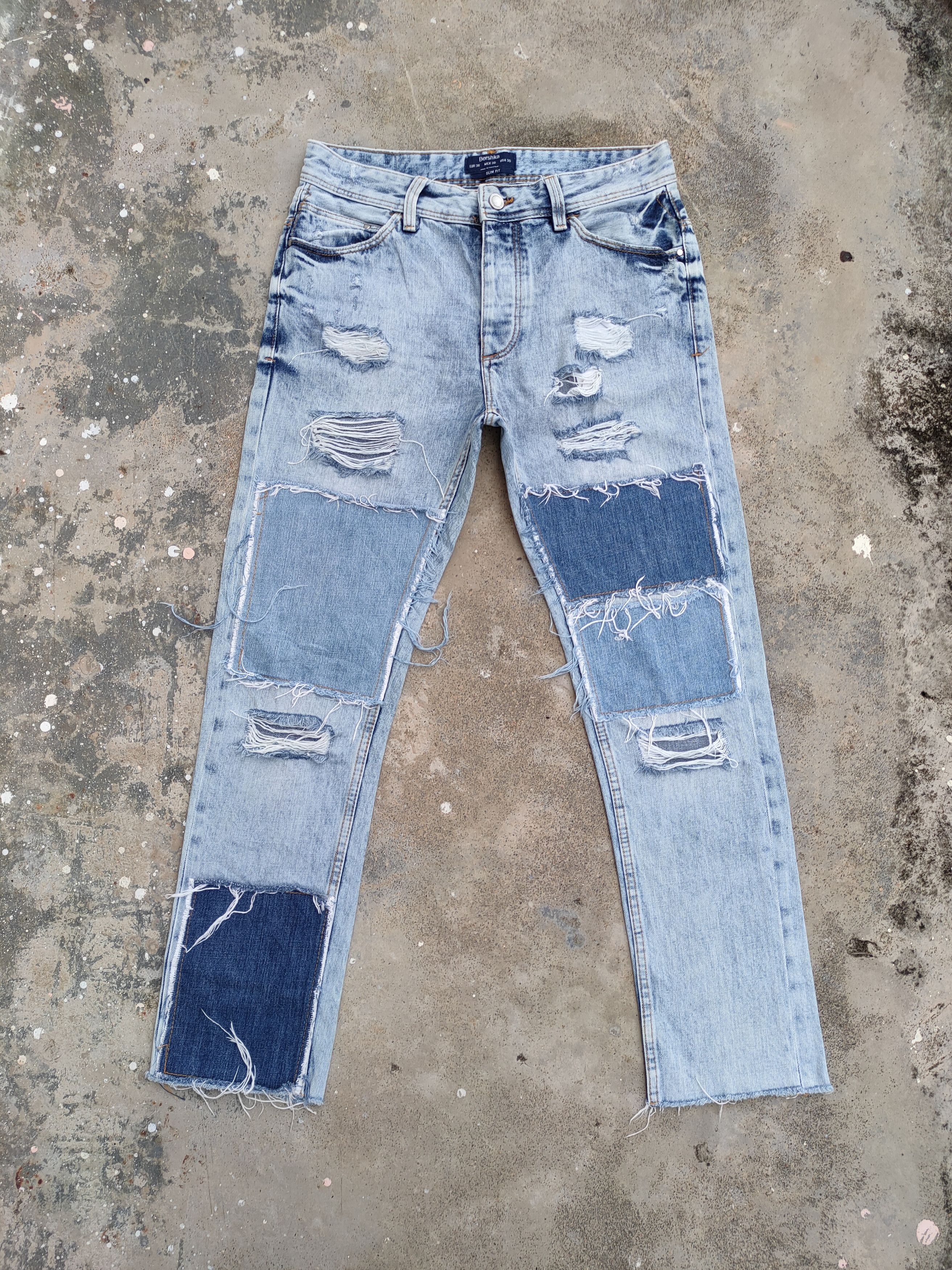 VINTAGE BERSHKA BORO PATCHWORK DISTRESSED JEANS DENIM PANTS