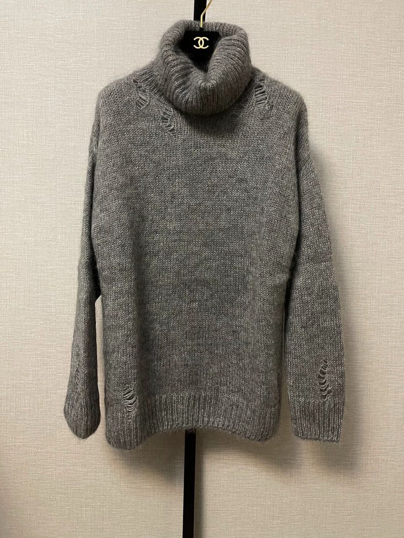 Saint Laurent Paris Saint Laurent Paris Grey hollow high-necked mohair sweater Size XS / US 0-2 / IT 36-38 - 1 Thumbnail