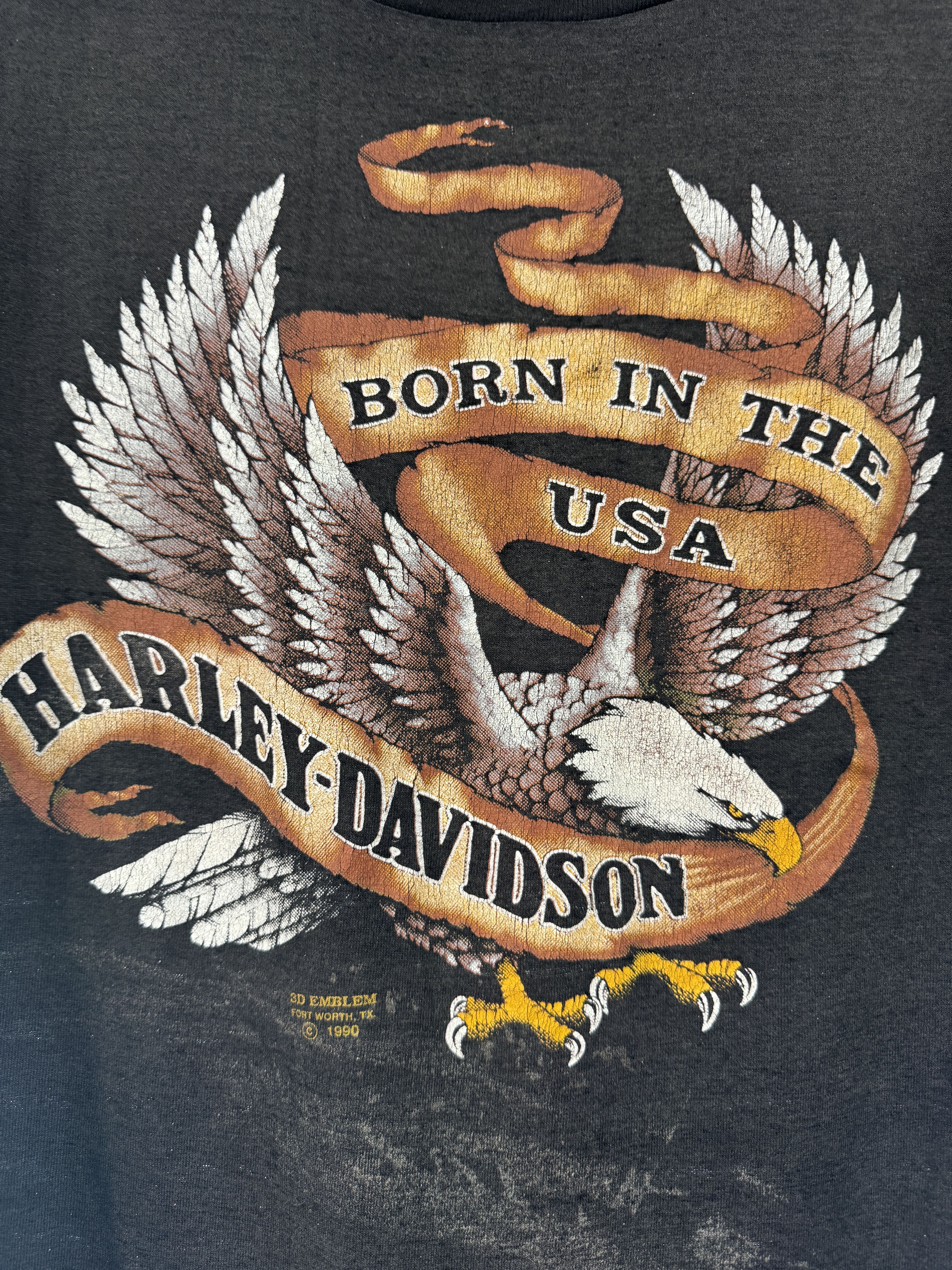 Vintage Vintage 1990 90s 3D Emblem Harley Davidson Thrashed Shirt Size US L / EU 52-54 / 3 - 4 Thumbnail