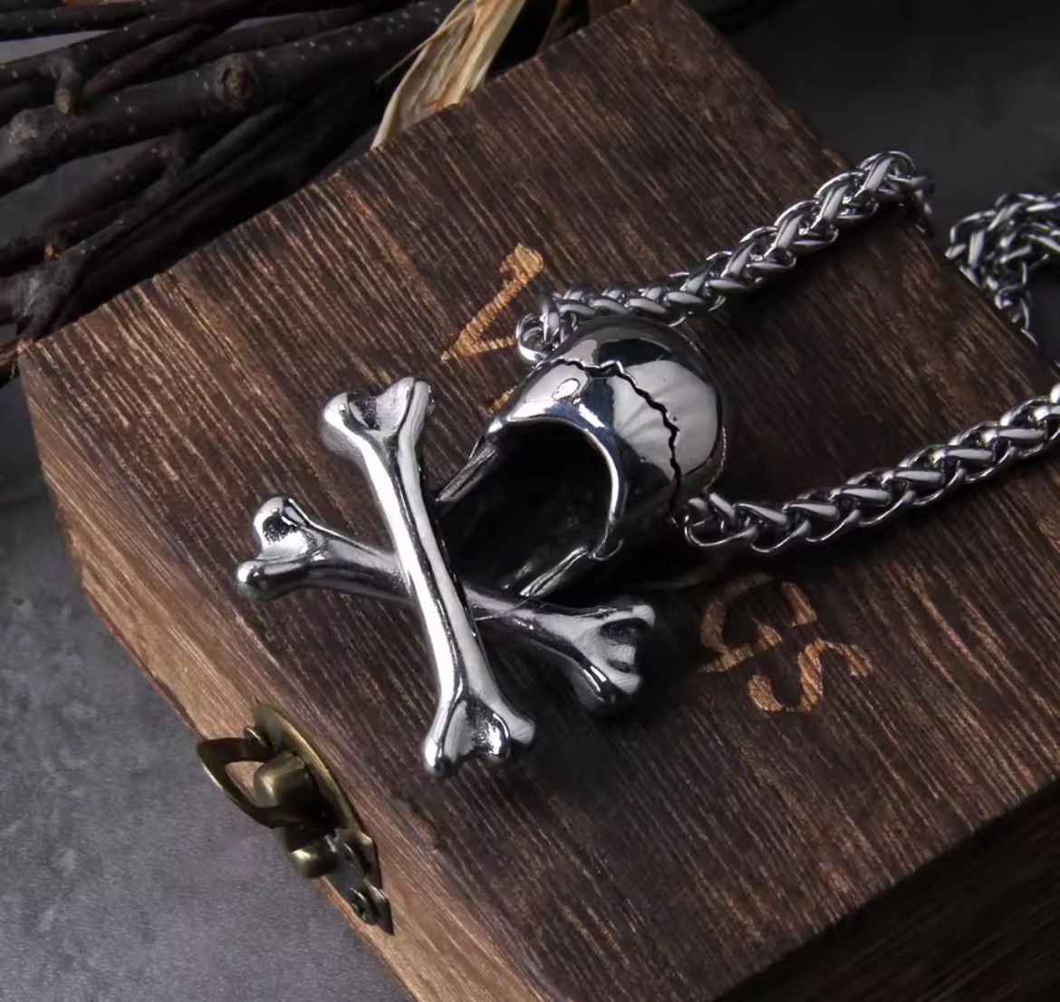 Vintage Steel Skull Chain Pendant Necklace Size ONE SIZE - 2 Thumbnail