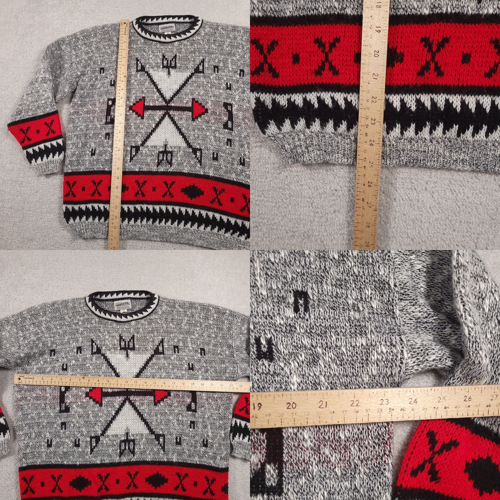 Vintage VINTAGE Metrix Sweater Woman's 22W Gray Red Aztec Southwestern Knit USA 90s Size 3XL / US 20-22 - 8 Thumbnail