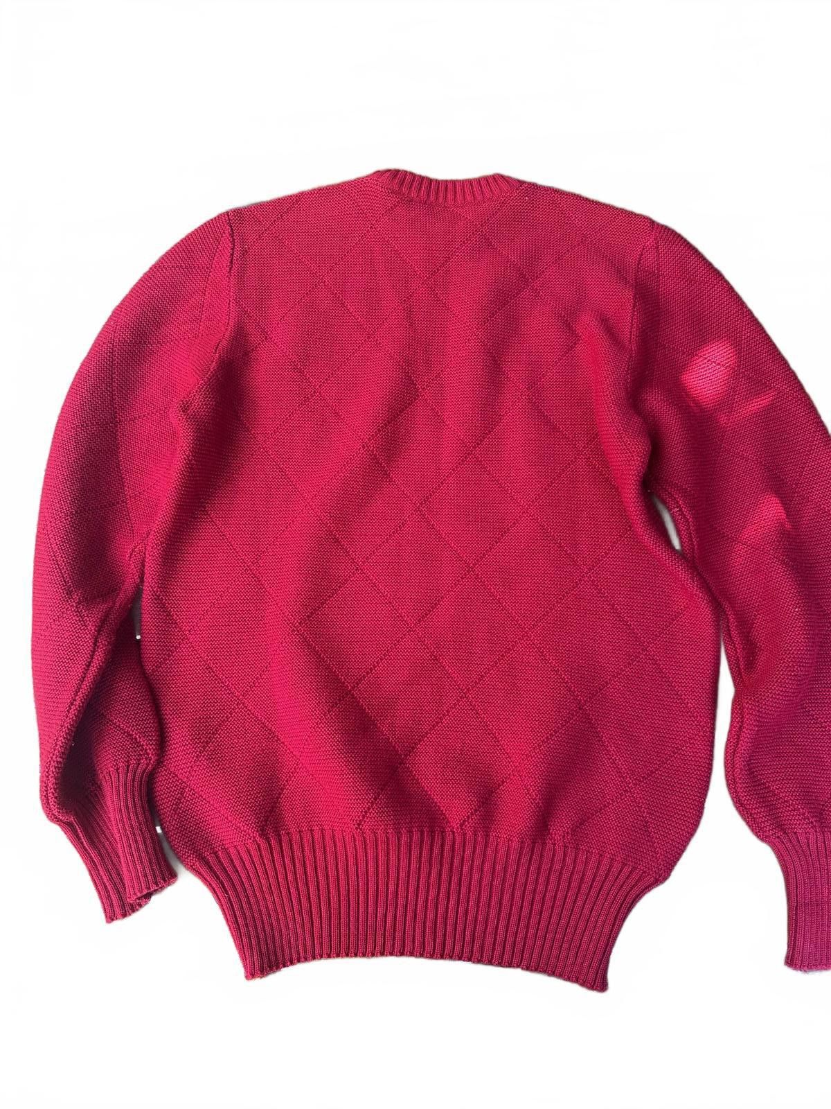 Designer Vintage Ellesse Made in Italy Red Diamond-Knit Sweater Size M / US 6-8 / IT 42-44 - 6 Thumbnail