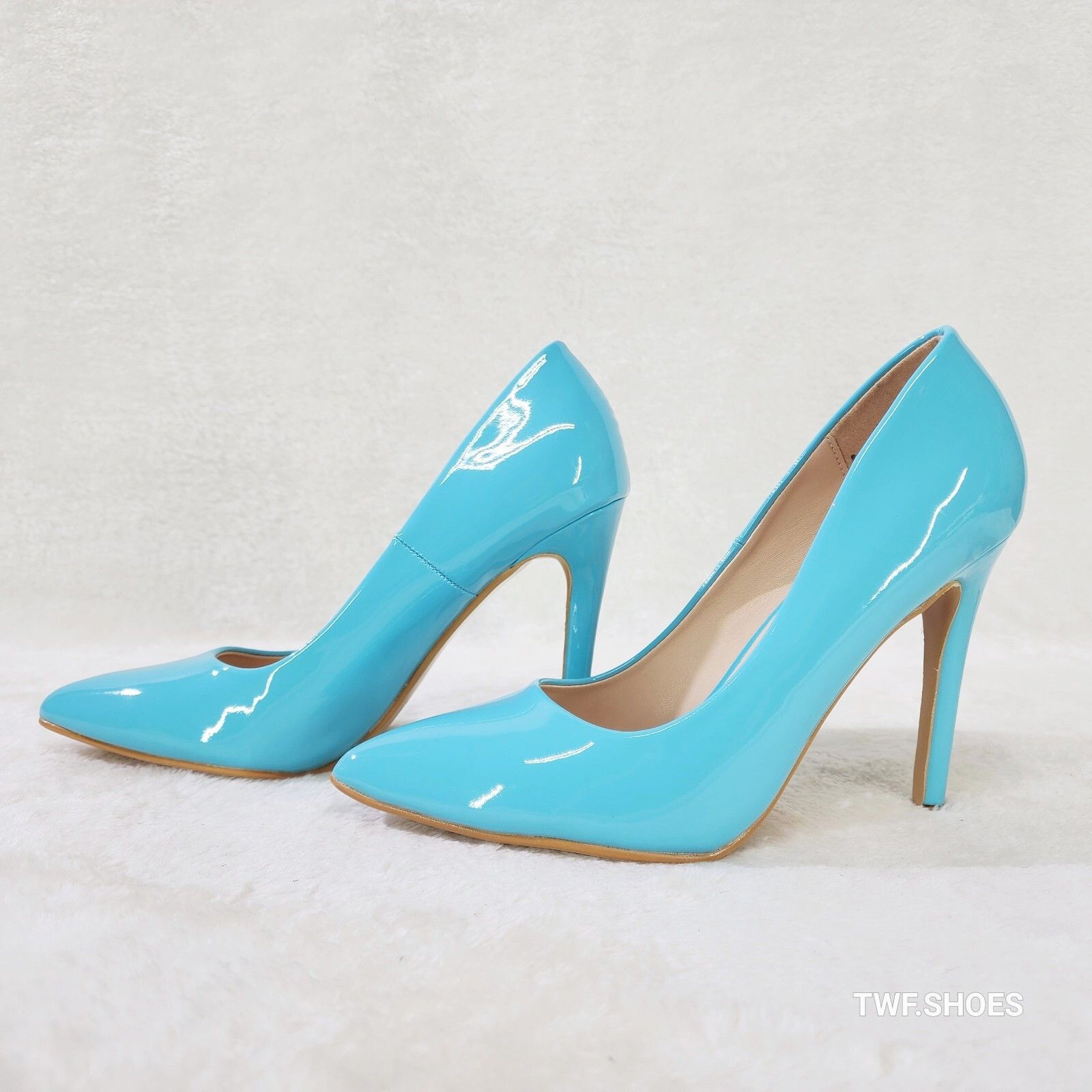 Other Glam Turquoise Aqua Blue Patent High Heel Stiletto Shoes Pum Size US 7 / IT 37 - 1 Thumbnail