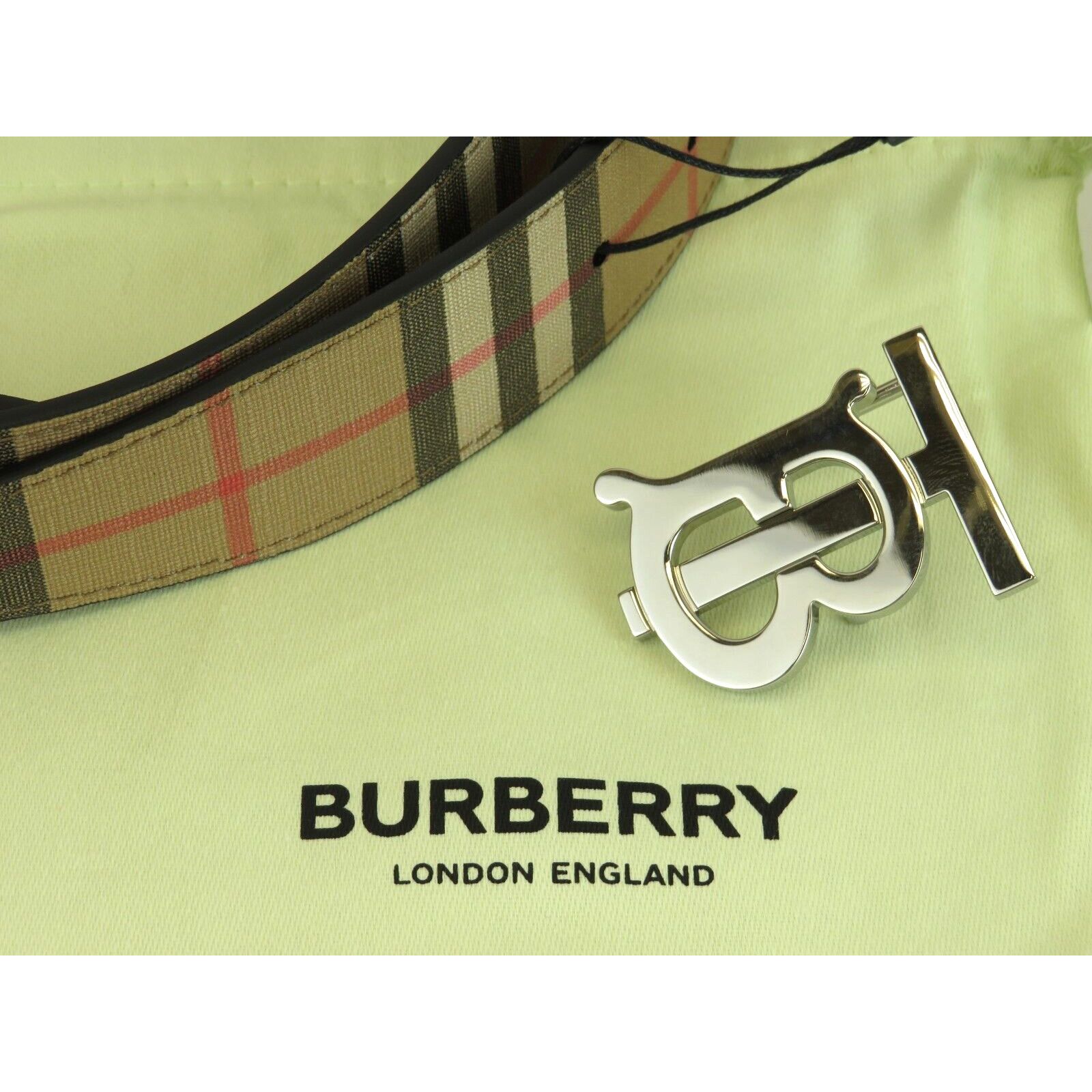 Burberry TB 35 BEIGE CHECK BLACK LEATHER REVERSIBLE LOGO BELT 90/36 Size 36 - 5 Thumbnail