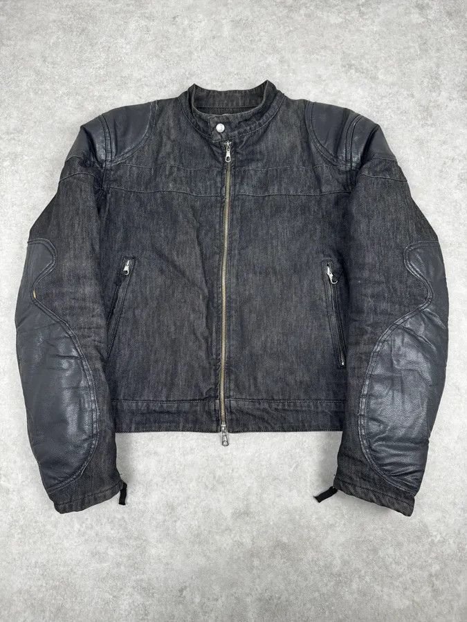 2000s Daniele Alessandrini Biker Raw Grey Denim Jacket