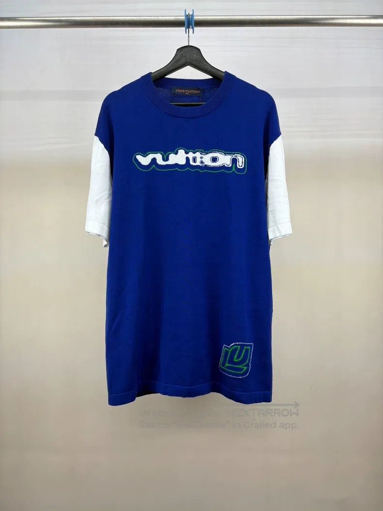 Louis Vuitton Louis Vuitton White and blue logo knitted short sleeve Size US M / EU 48-50 / 2 - 1 Thumbnail