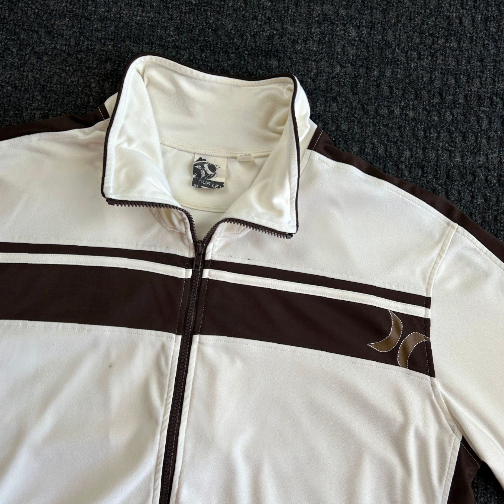 Hurley VINTAGE Hurley Track Jacket Full Zip White Brown Stripe XL Surf Skater Rave Men Size US XL / EU 56 / 4 - 2 Thumbnail