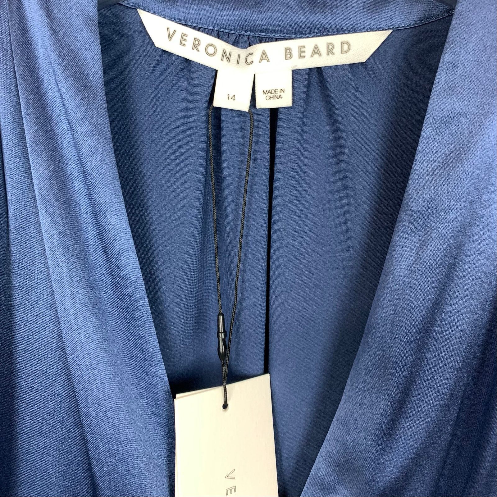 Veronica Beard Agatha Ruched Long Sleeve Silk Dress Blue 14