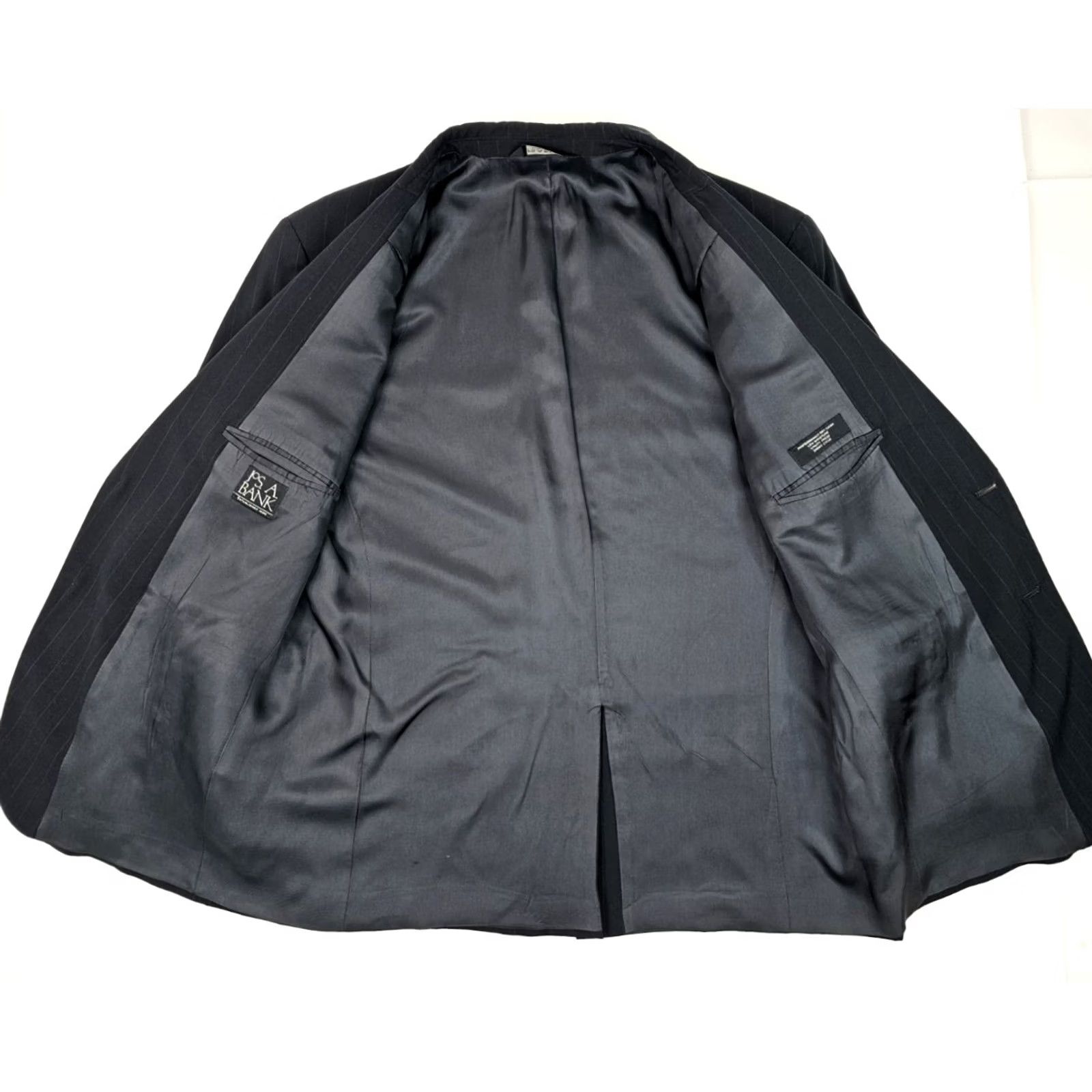 Jos. A. Bank Jos. A. Bank 100% Wool Black Pinstripe Suit 2-Button Coat Men 46R Lined Jacket Jacket Single-Breasted Notch 46R Black Mens Size 46R - 3 Thumbnail