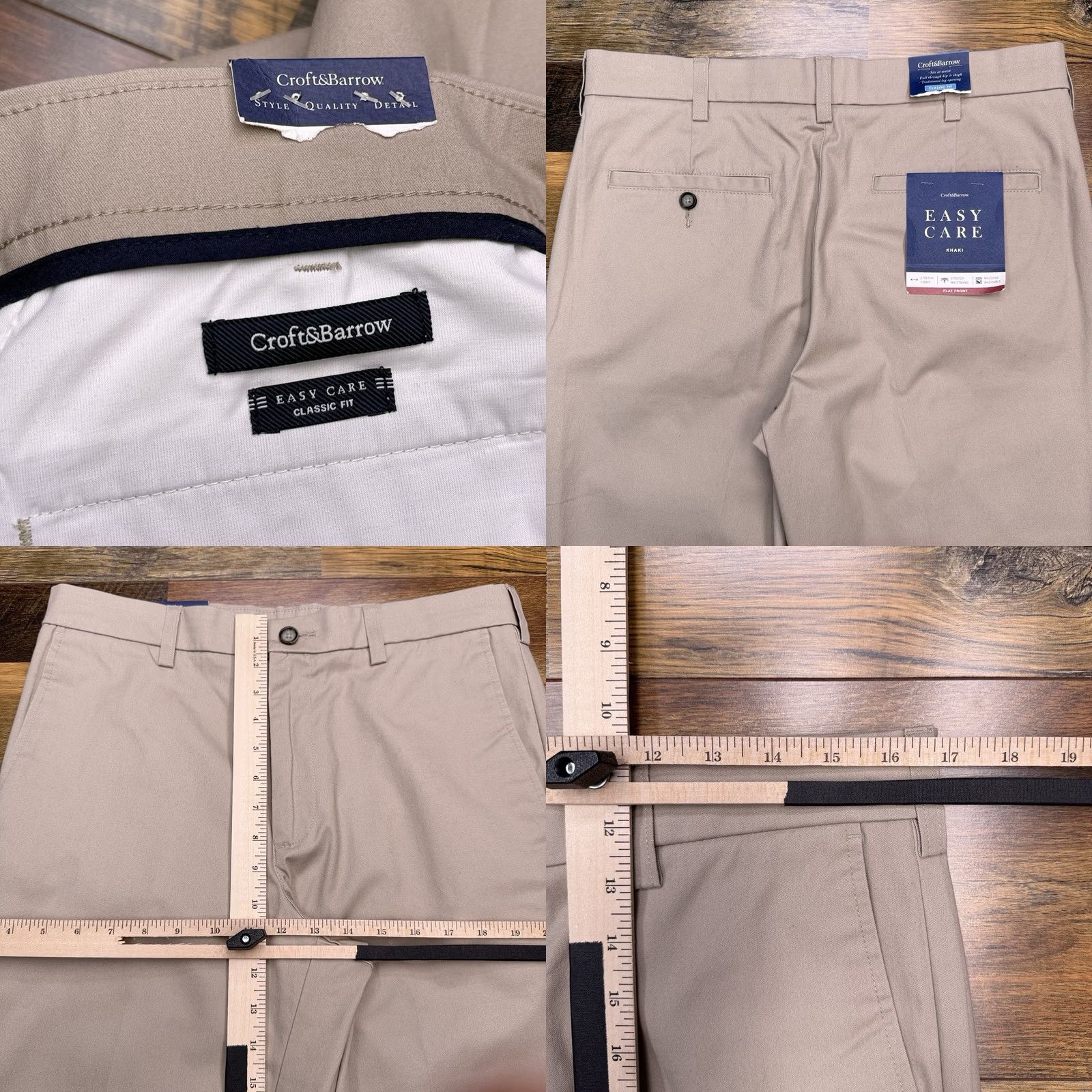 Croft & Barrow Croft & Barrow Easy Care Khaki Pants Mens 32x32 Classic Fit New Brown Knit Solid Front Zip Pocket Straight Flat Front Mens Pants Size US 32 / EU 48 - 8 Thumbnail