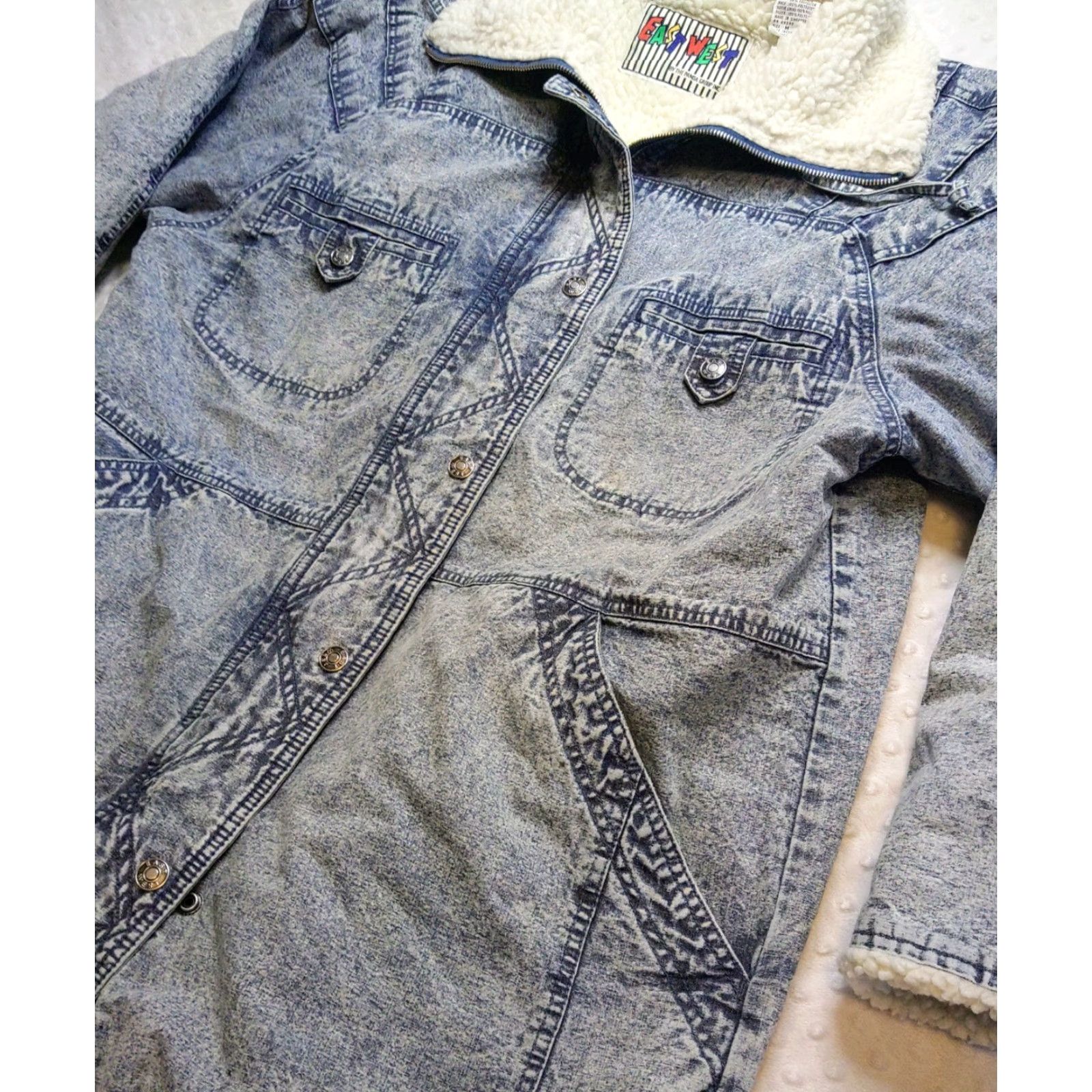 Vintage VINTAGE East West Denim Jacket Women Medium Blue Panda Sherpa Lined Acid Stonewash Long Sleeve Jacket Size M / US 6-8 / IT 42-44 - 5 Thumbnail