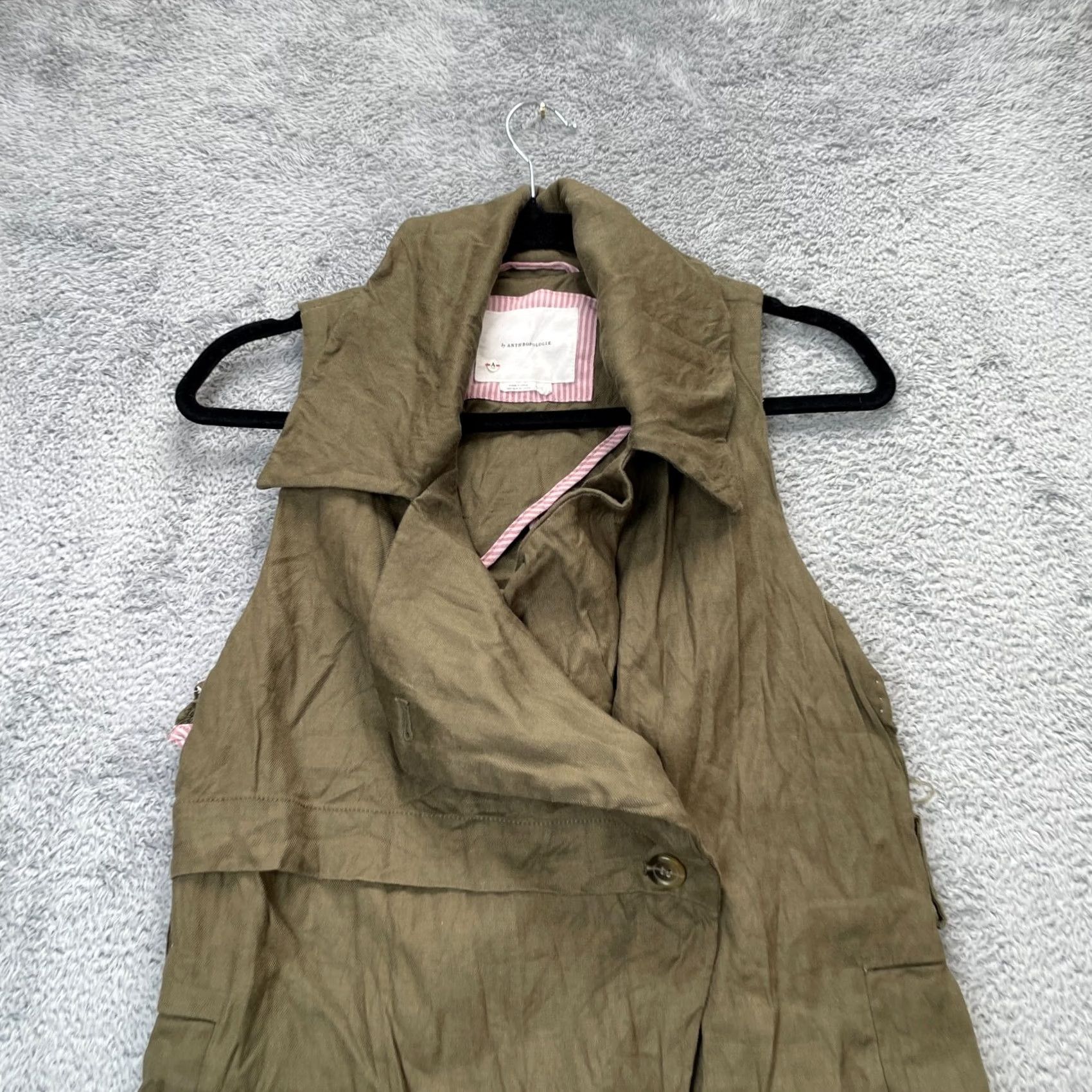Anthropologie Anthropologie Vest Womens XS Green Hollis Trench Linen Stretch Size XS / US 0-2 / IT 36-38 - 6 Thumbnail