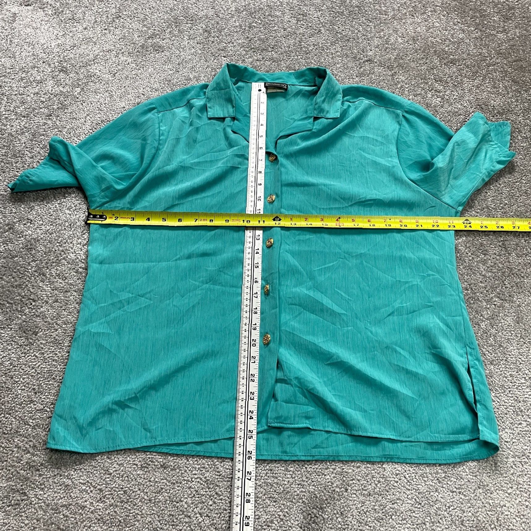 Vintage BonWorth Button Down Blouse Shirt Womens L Green Short Sleeve Casual Top Size L / US 10 / IT 46 - 7 Thumbnail