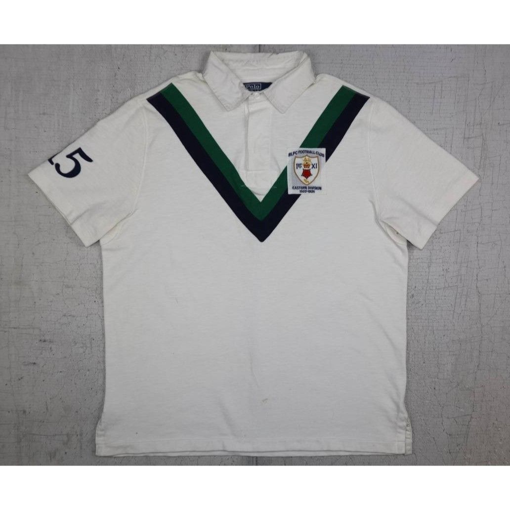Polo Ralph Lauren Vintage Polo RL Men's L White Football Club Polo 90s Cotton Size US L / EU 52-54 / 3 - 1 Thumbnail