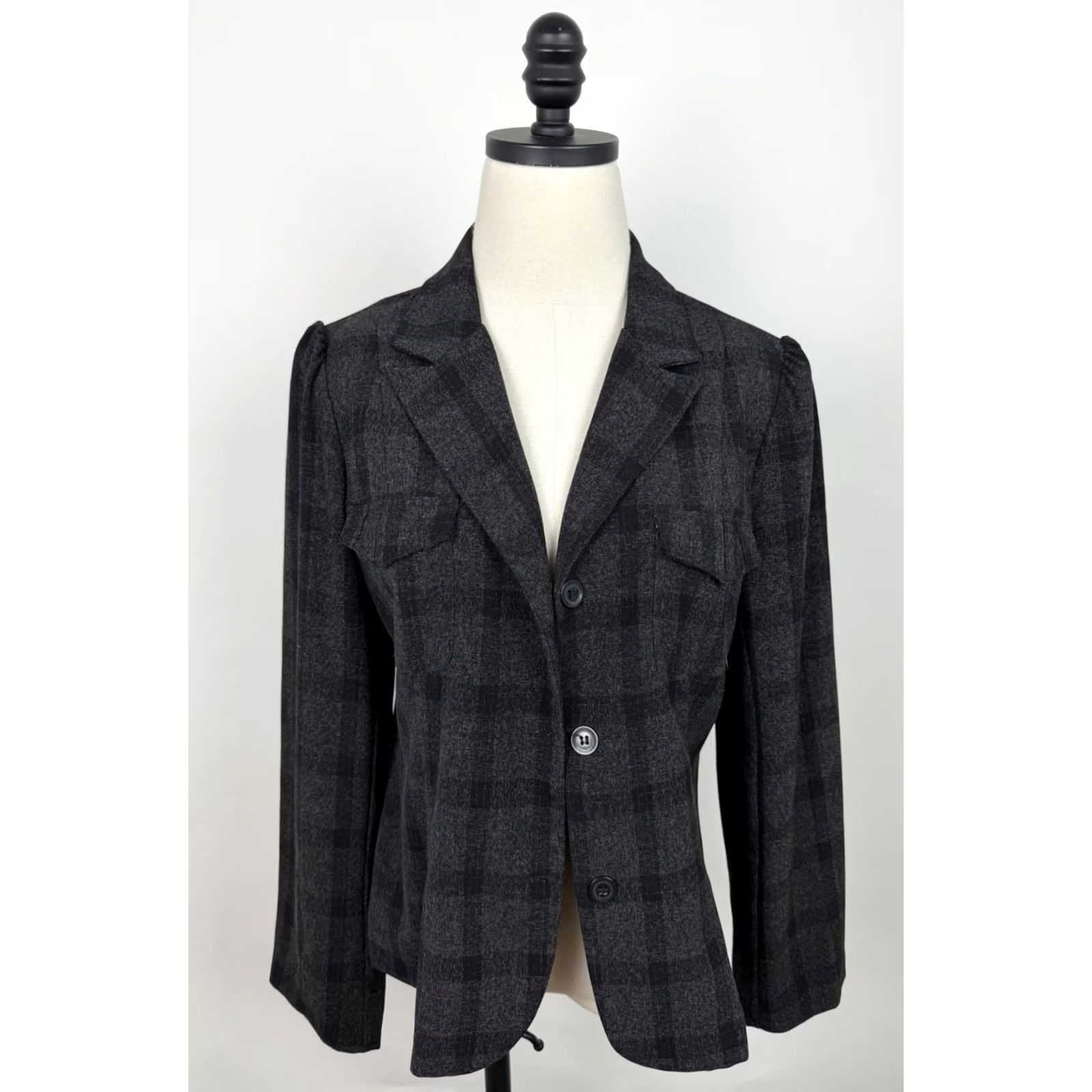 Vintage VINTAGE It's Perfit Plaid Blazer Womens M 8 Charcoal Gray Puff Sleeve 90s Y2K Size M / US 6-8 / IT 42-44 - 4 Thumbnail