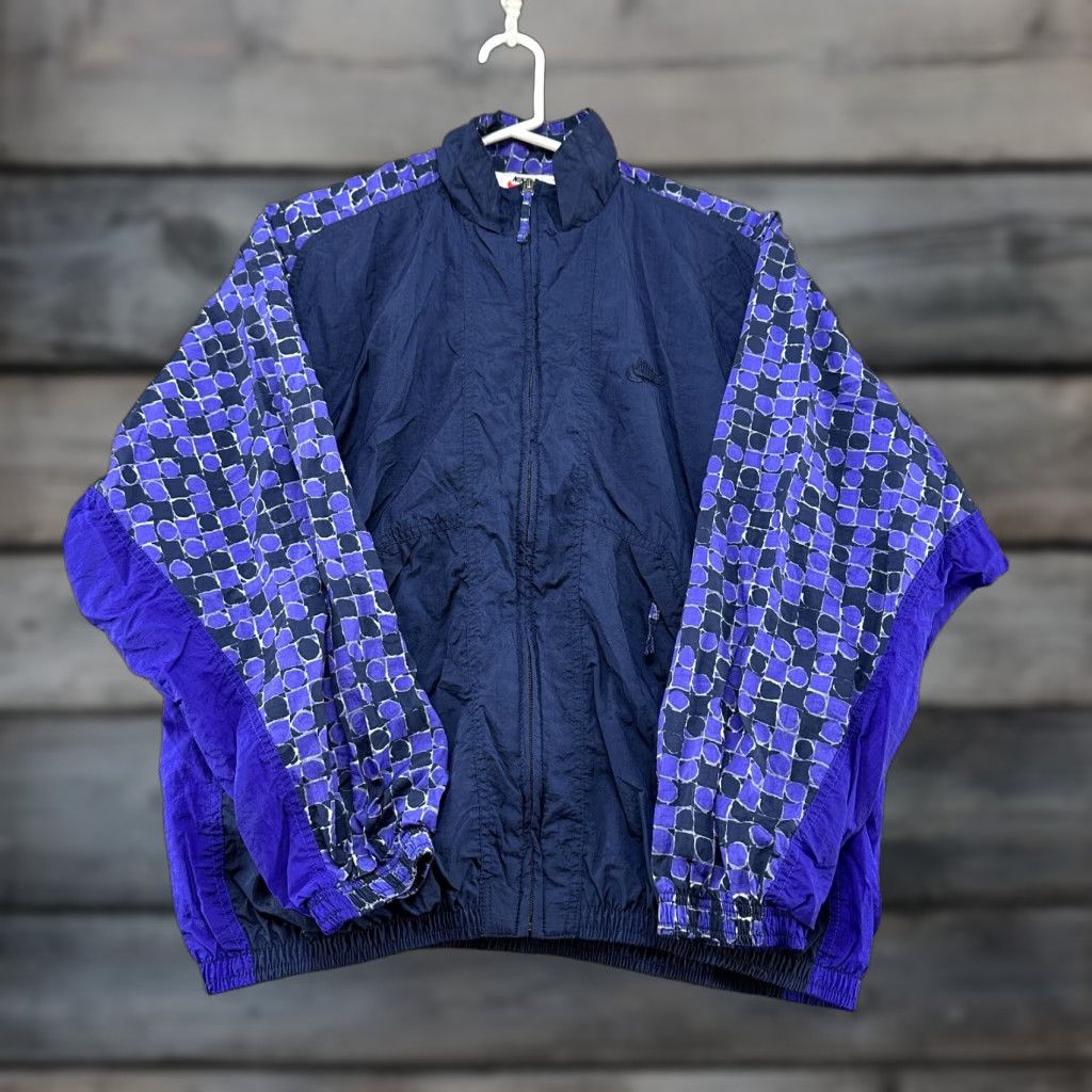 Nike VINTAGE Nike Jacket Womens M Purple Blue Windbreaker Geometric Dot Swoosh 90s Mens? Size M / US 6-8 / IT 42-44 - 1 Thumbnail