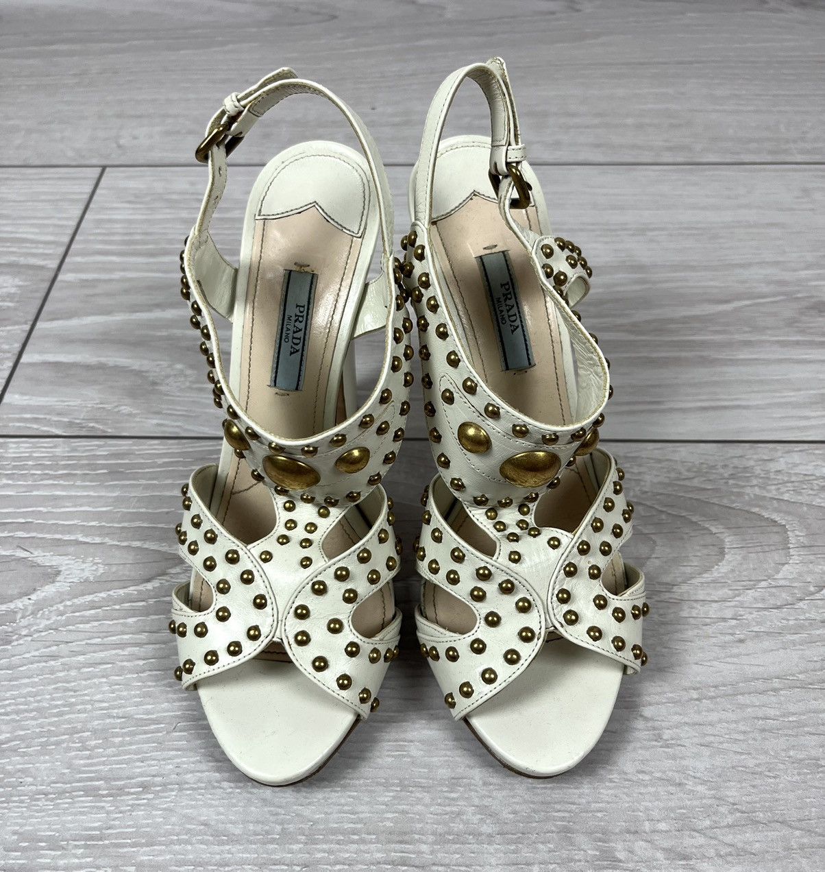 Leather Heels Prada Studded Heels Prada White Leather Studded