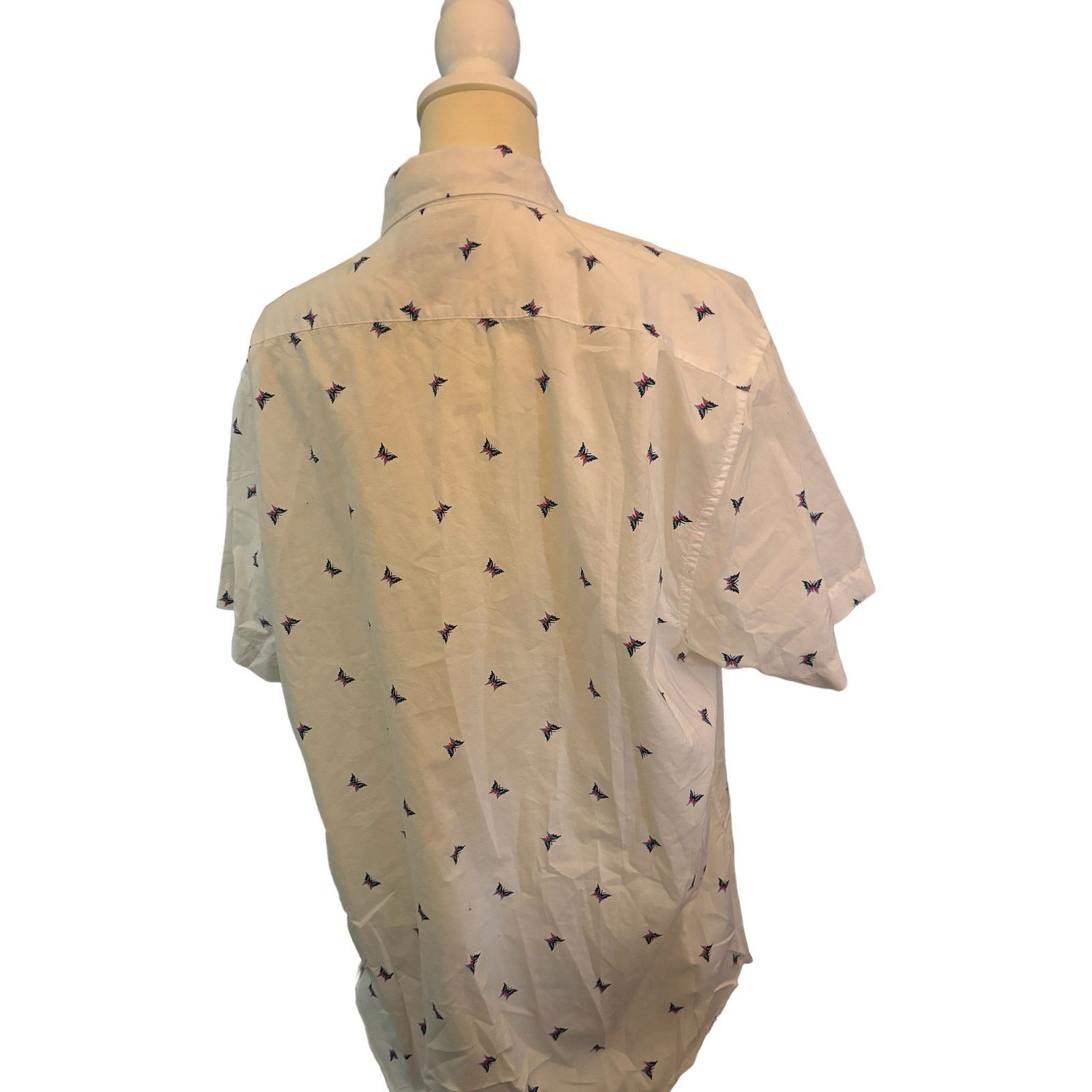 Bonobos BONOBOS Reg. Fit White w/Butterflies SS Cotton Shirt size XL Size US XL / EU 56 / 4 - 2 Thumbnail
