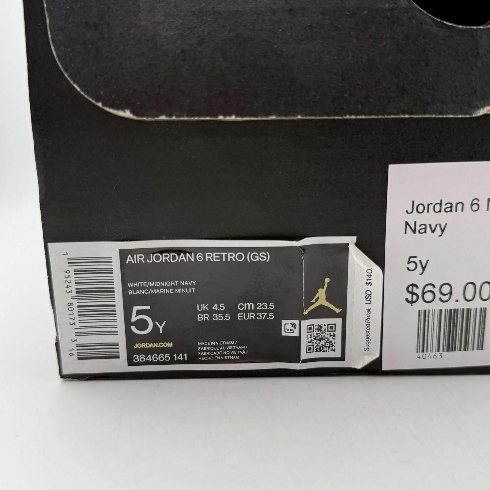 Jordan Brand Air Jordan 6 Retro GS White Midnight Navy 5Y Size US 5 / EU 37 - 10 Thumbnail