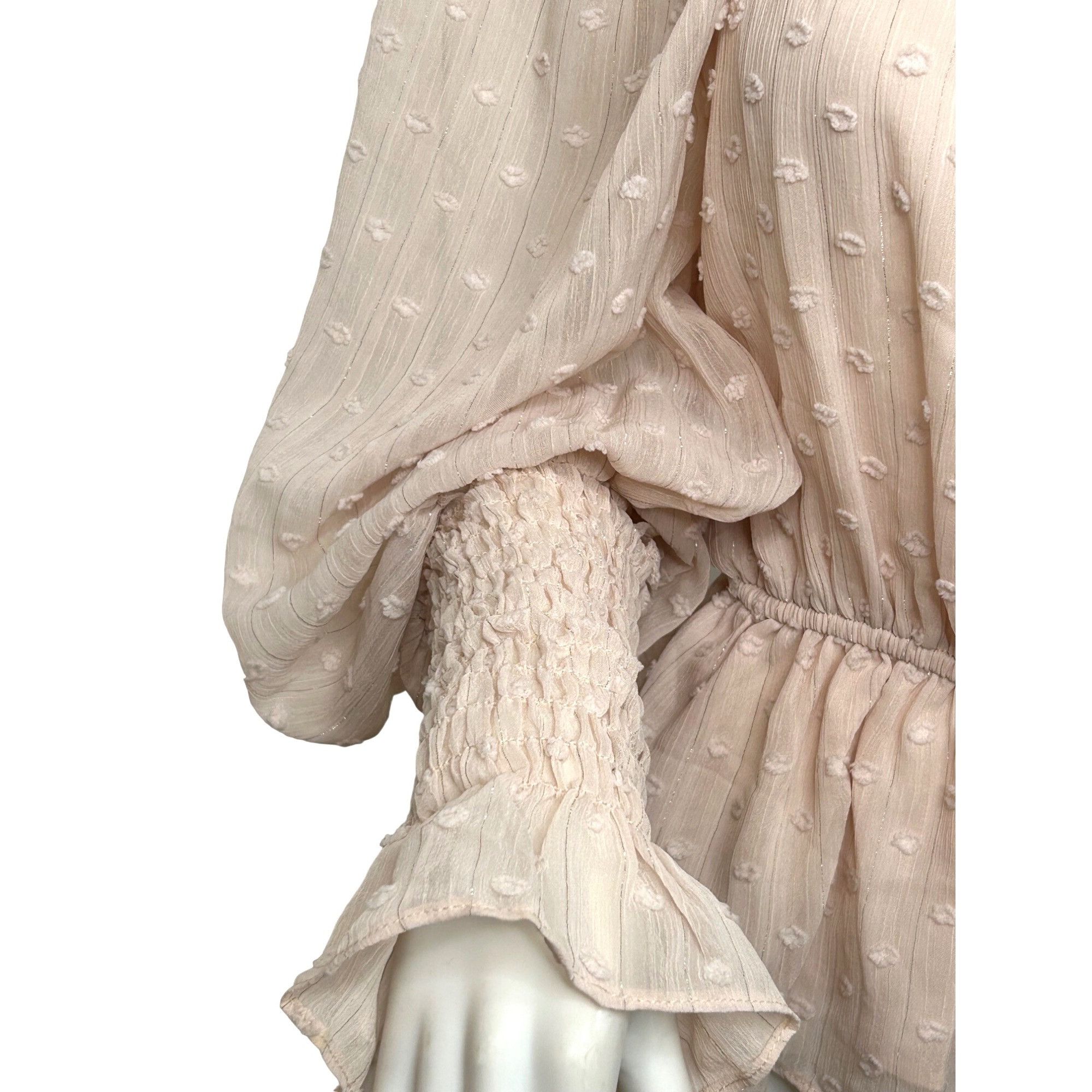 Other DO + BE Blouse Pink S Texture Balloon Sleeve Smocked Ruffle Size S / US 4 / IT 40 - 11 Thumbnail