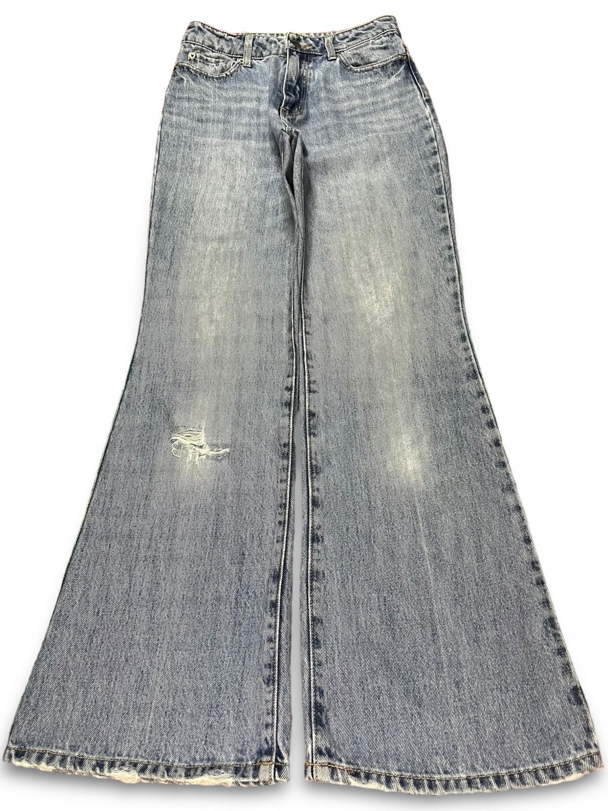 Japanese Brand SALES🔥Vintage Japanese Brand Blue Wash Distress Flare Jeans Size 26" / US 2 / IT 38 - 1 Thumbnail
