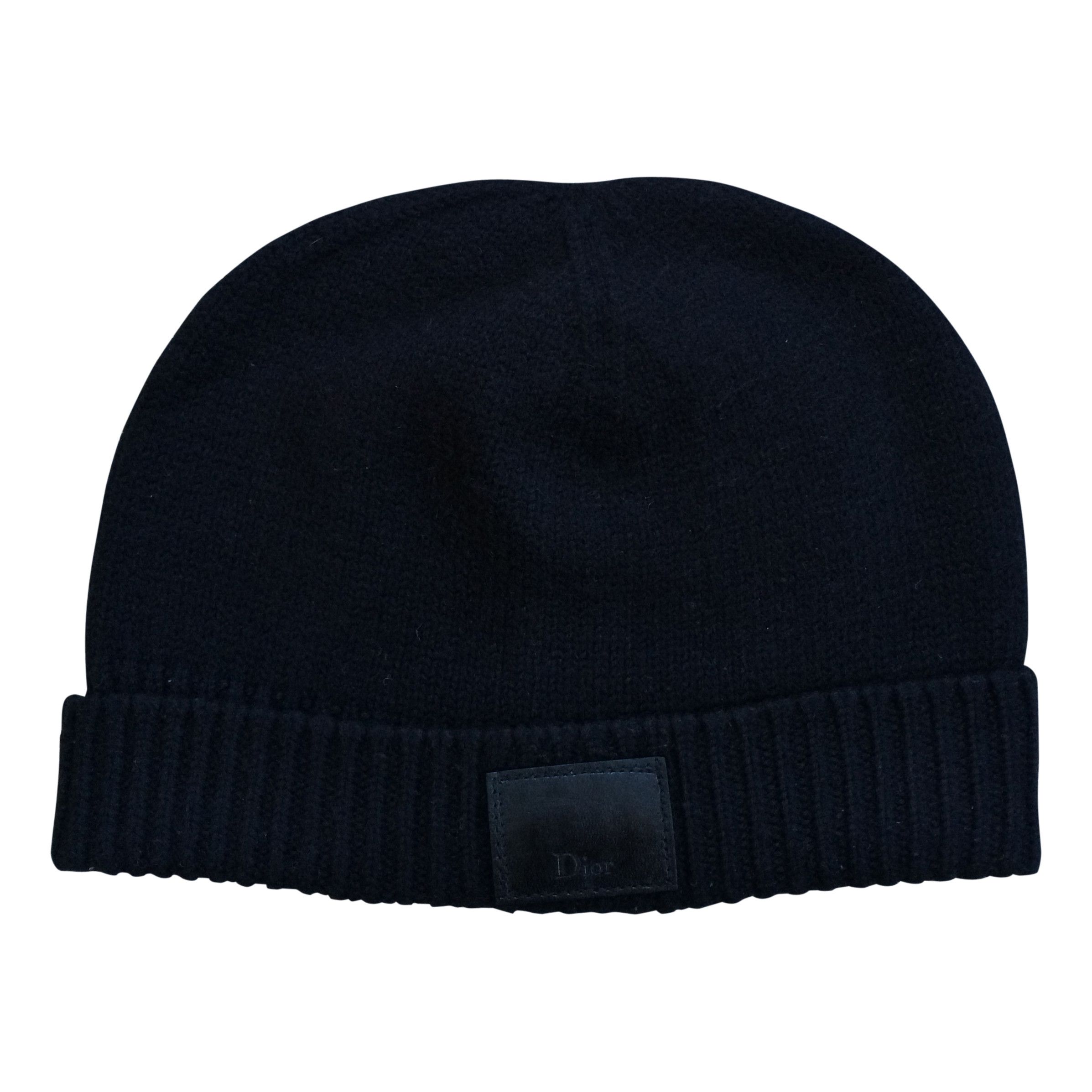image of Dior Leather Logo Patch Beanie Hat in Black, Men's