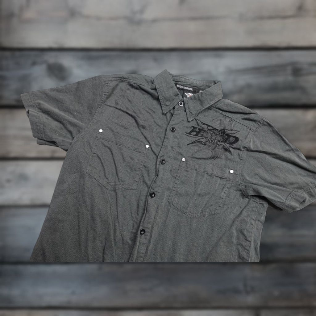 Harley Davidson Harley-Davidson Shirt Mens M Gray Mechanic Garage Motorcycle Biker Flames Shirt Mens Gray Motorcycle Size US M / EU 48-50 / 2 - 1 Thumbnail