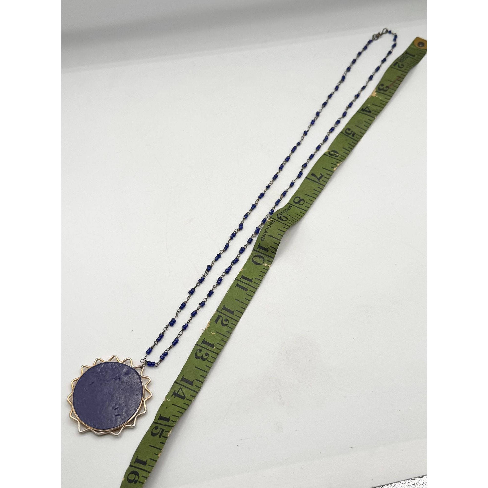 Vintage Blue beaded mosaic pendant necklace Size ONE SIZE - 5 Thumbnail