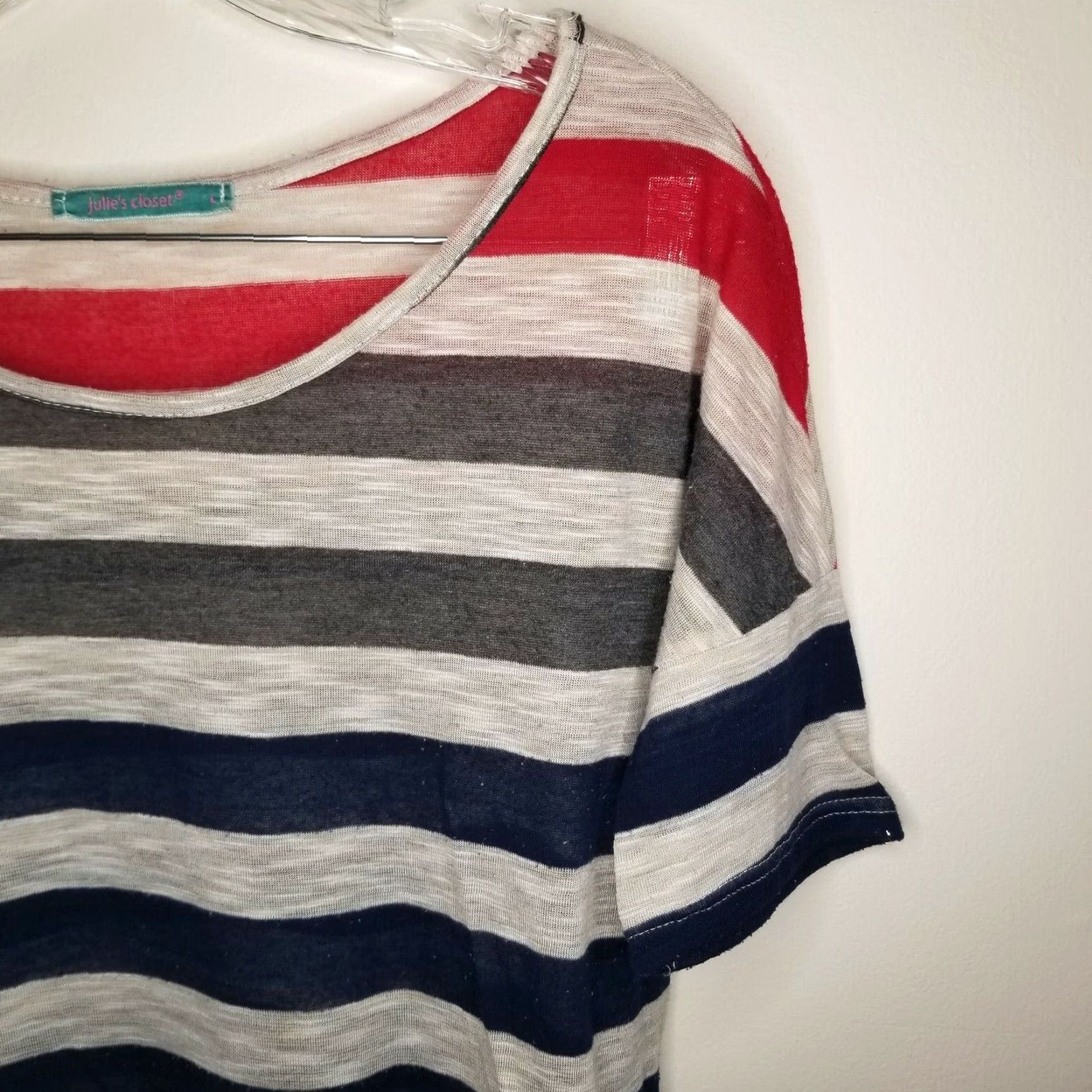 Vintage Julie's Closet Womens Striped Short Sleeve Top Blue White Size Large Size L / US 10 / IT 46 - 2 Thumbnail