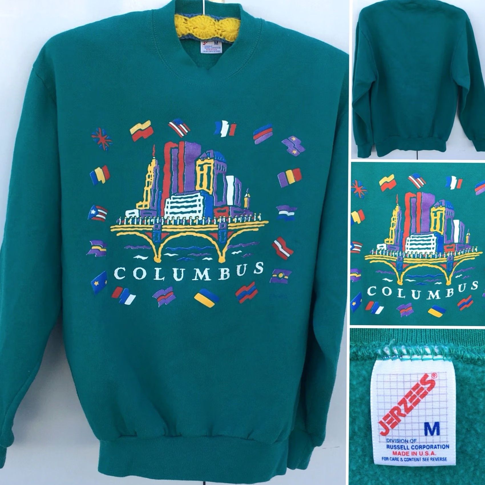 Jerzees VINTAGE Columbus Sweatshirt 80s 90s 1980s Jerzees Made in USA M Unisex Long Sleeve Poly Cotton Graphic Tee Shirt Mens Womens Boys Girls Size US M / EU 48-50 / 2 - 2 Thumbnail