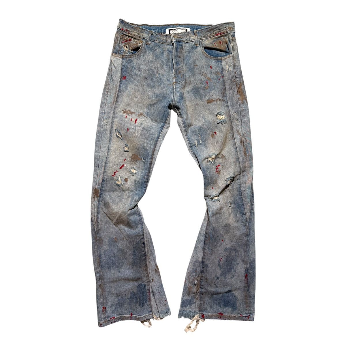 RRR-123 $1,300 painted repented flared jeans Size US 32 / EU 48 - 1 Thumbnail