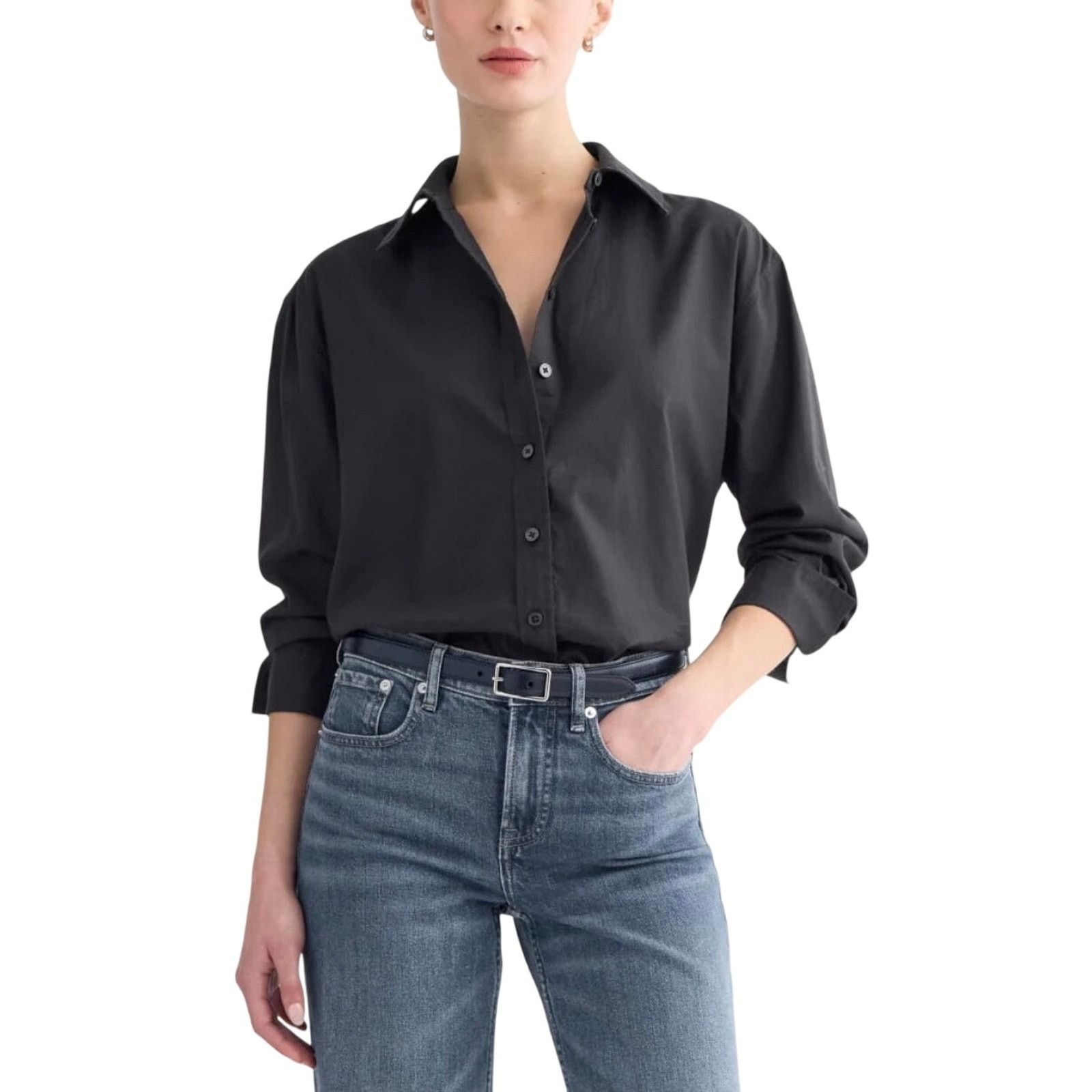 Everlane Everyday Black Button up Collar Shirt Large Relaxed Fit Chic Size L / US 10 / IT 46 - 7 Thumbnail