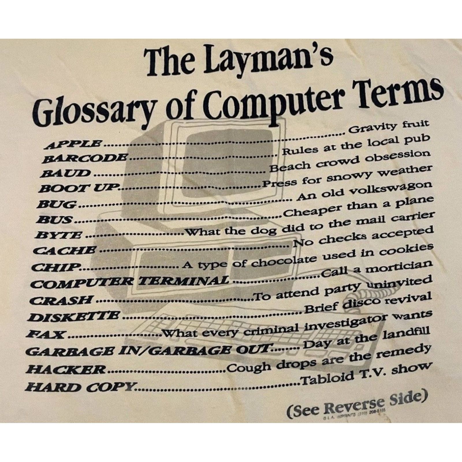 Apple VINTAGE 90s Computer Terms Faded Shirt XXL Mens White Cotton T-Shirt 2XL Single Stitch Intel i960 Funny Tech Electronics Retro Garbage? Size US XXL / EU 58 / 5 - 3 Thumbnail
