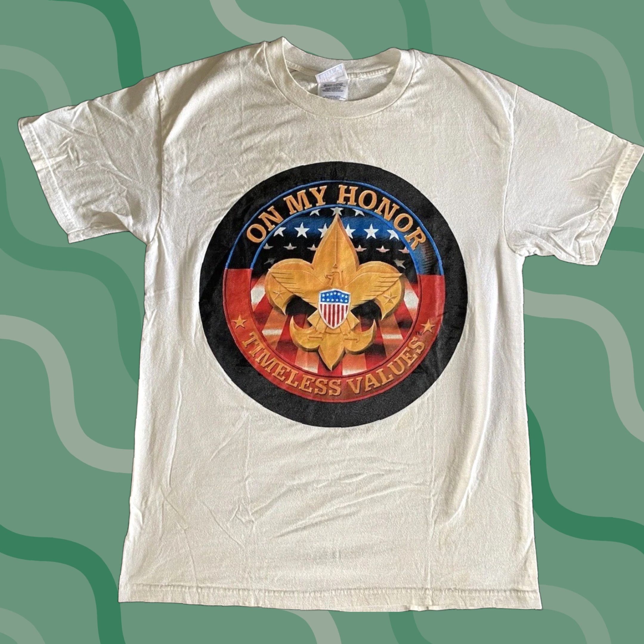 Hanes VINTAGE Hanes Beefy-T T-Shirt Men’s Adult M 38-40 On My Honor Boy Scouts White 90s Classic USA Outdoor Mens Size US M / EU 48-50 / 2 - 1 Thumbnail