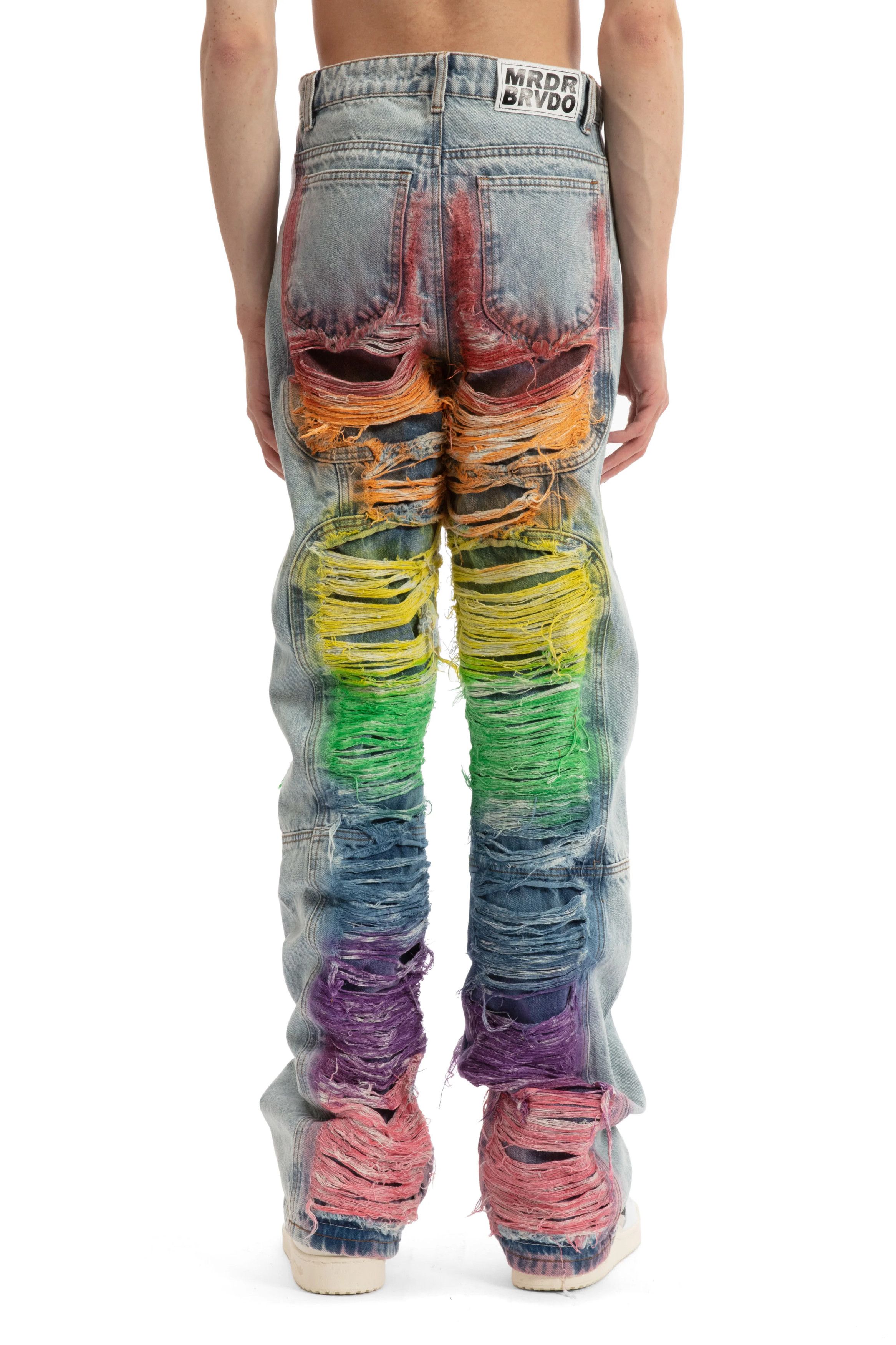 Who Decides War o1gr1nt0525 Roygbiv Distressed Signature Denim in Sky/Multi Size US 36 / EU 52 - 6 Thumbnail