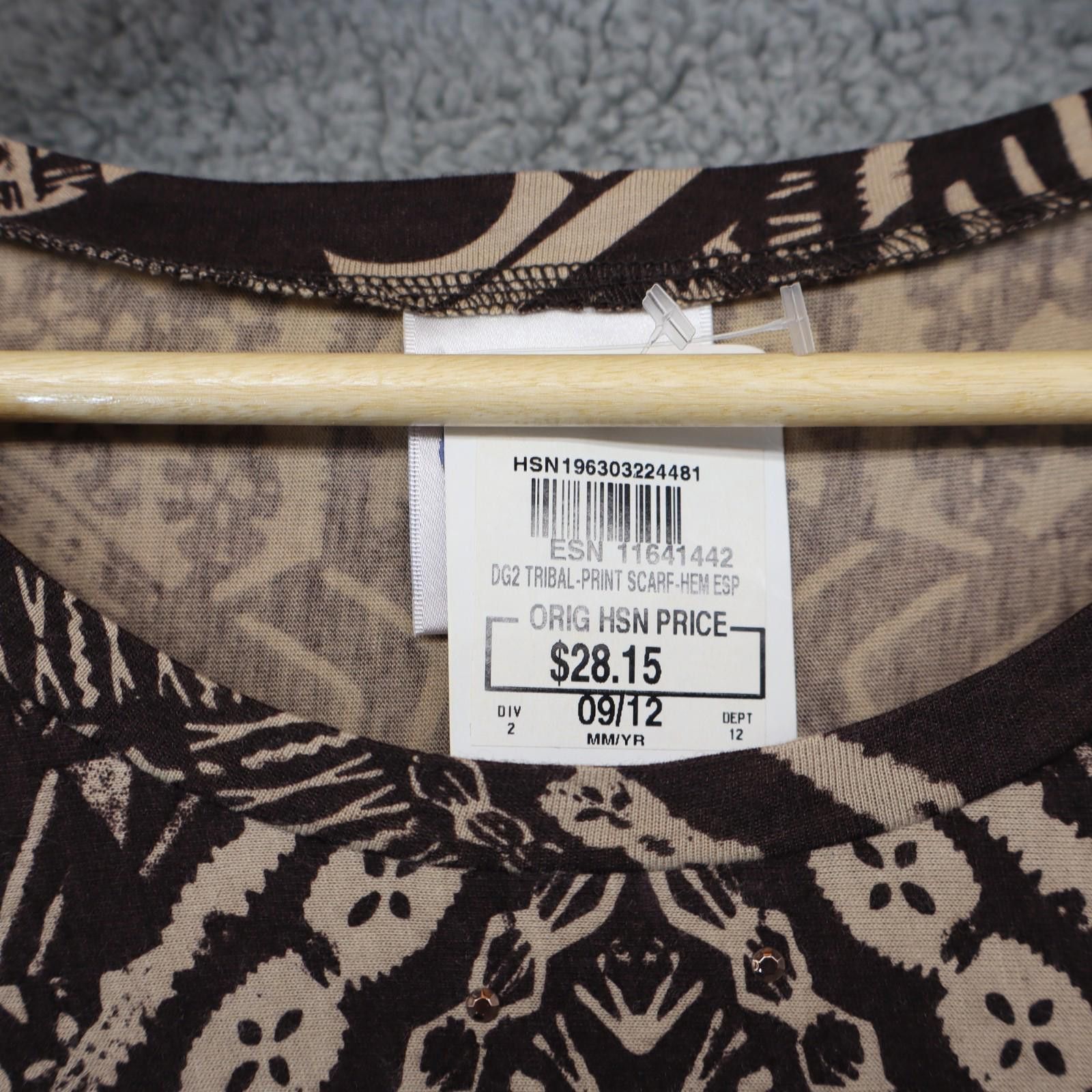 Other DG2 Diane Gilman Brown Tribal Print HiLow Hem Top Small NWT Size S / US 4 / IT 40 - 2 Thumbnail