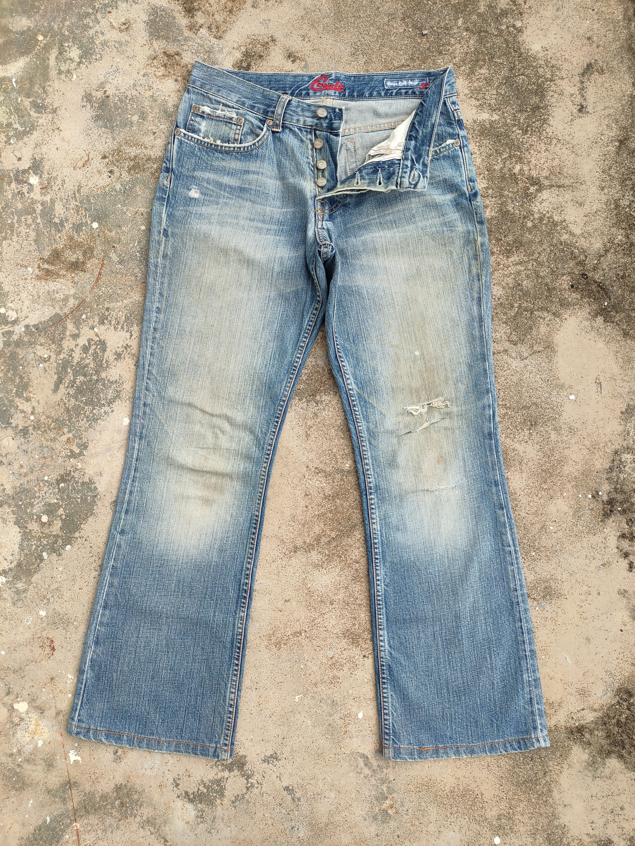 Japanese Brand W31 vtg blue cult flare button fly denim jeans pants Size US 31 - 2 Thumbnail