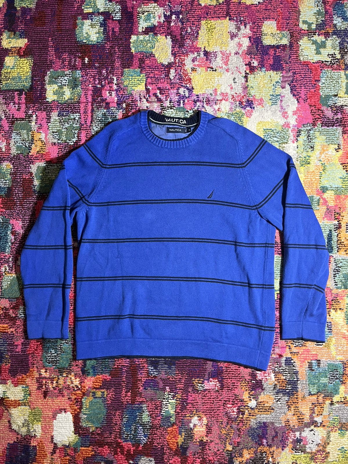 Nautica × Vintage Nautica Blue Black Striped Sweater XL Size US XL / EU 56 / 4 - 1 Thumbnail