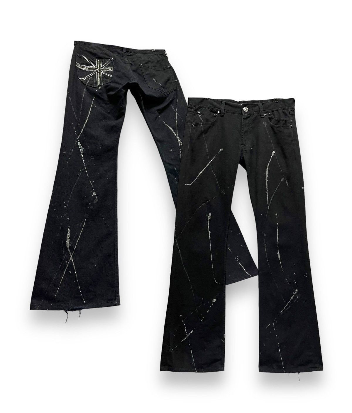 FLARE🔥SORRIDERE Glitter Splash Union Jack Punk Gothic Denim