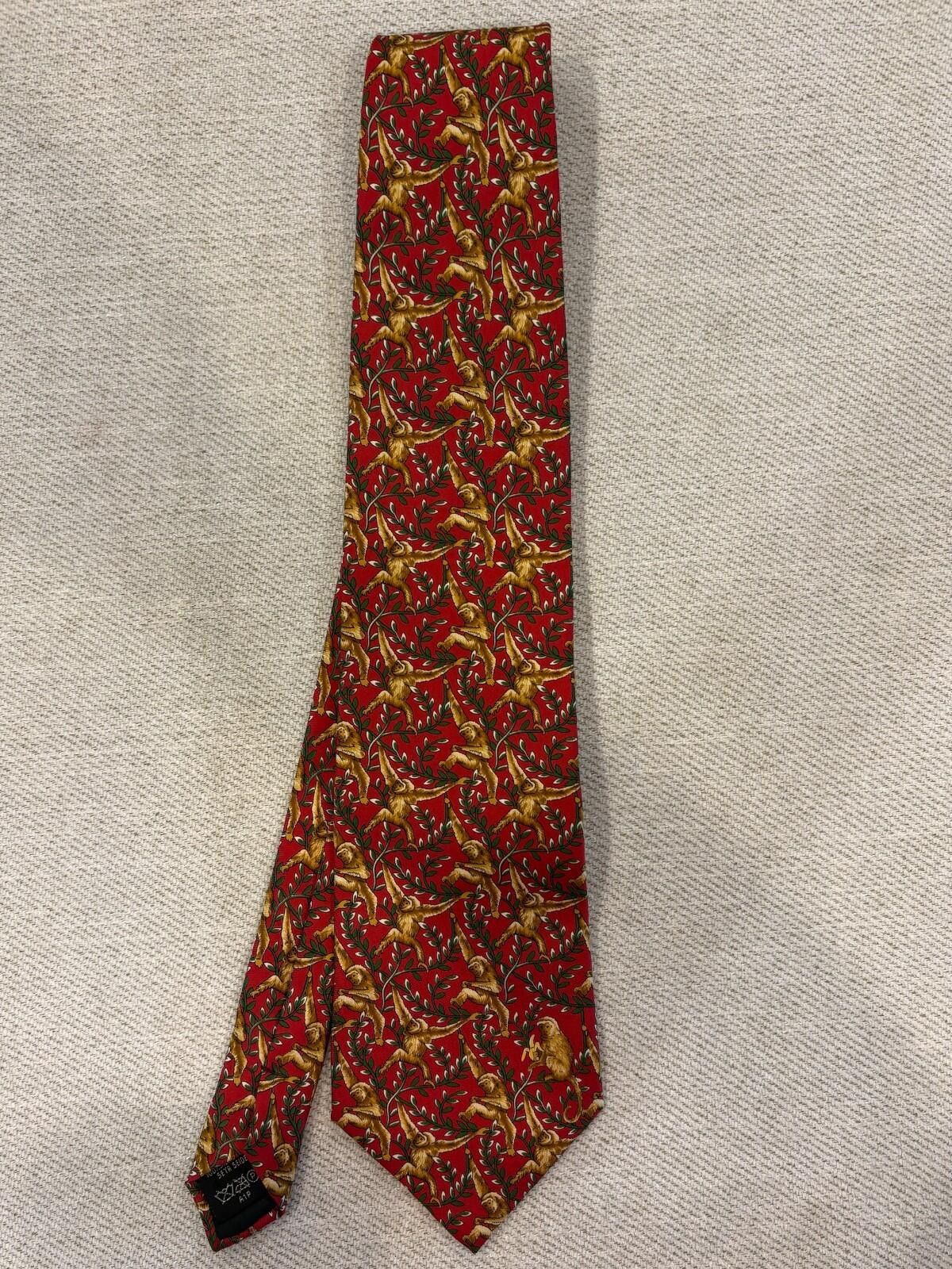 Alfred Dunhill Dunhill London Silk Tie Red Monkey Animal Print Italy Size ONE SIZE - 2 Thumbnail