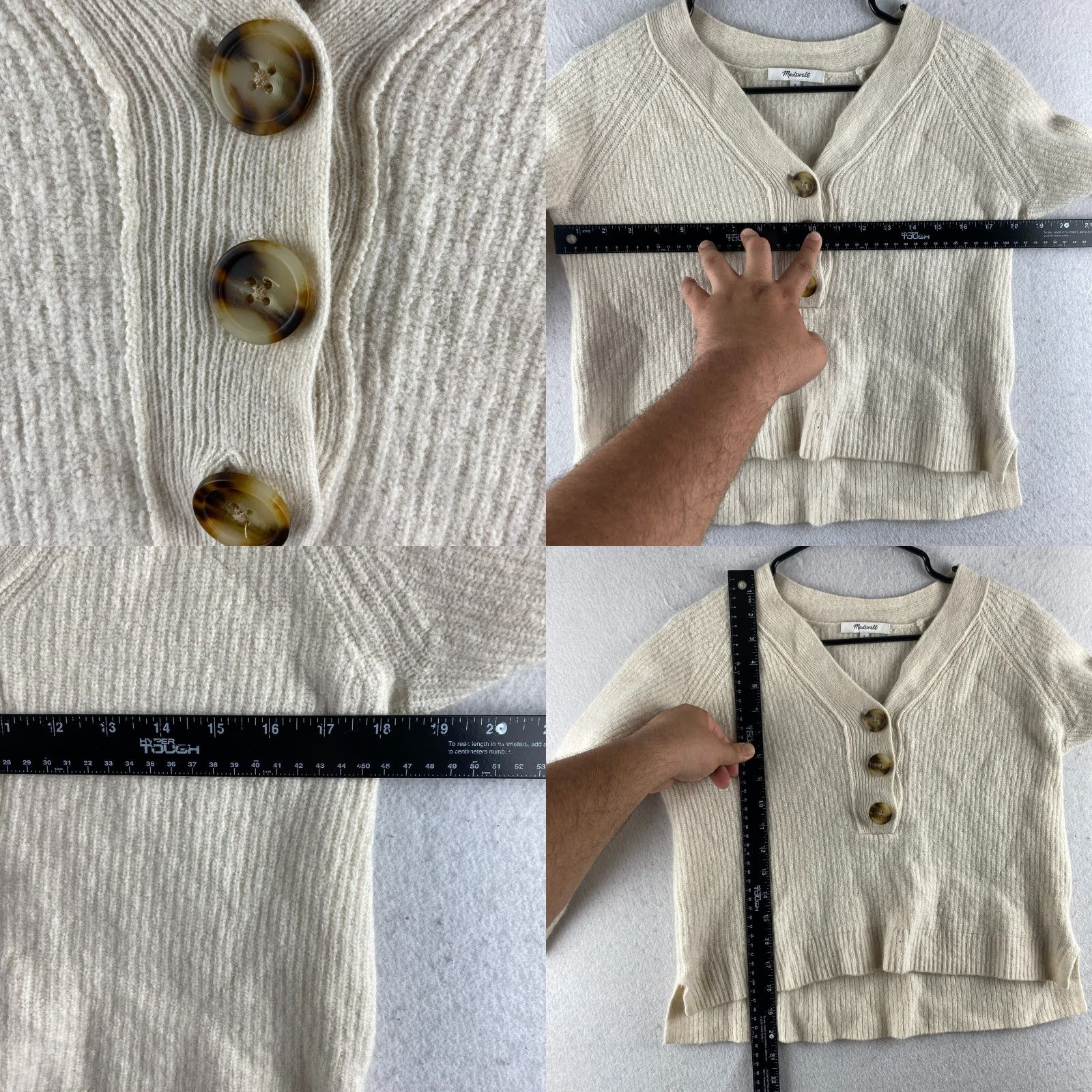Madewell Madewell Wool Sweater Womens Small S Cream Pullover V-Neck Hi-Low Button Knit Wool Regular Solid Long Sleeve 1/2 Button Pullover Modern Fall Size S / US 4 / IT 40 - 8 Thumbnail