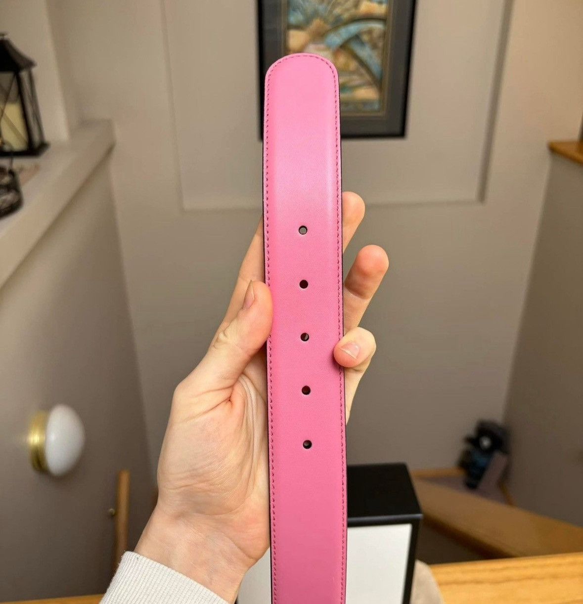 Gucci Gucci Pink / Silver Leather GG Belt Size 42 - 3 Thumbnail