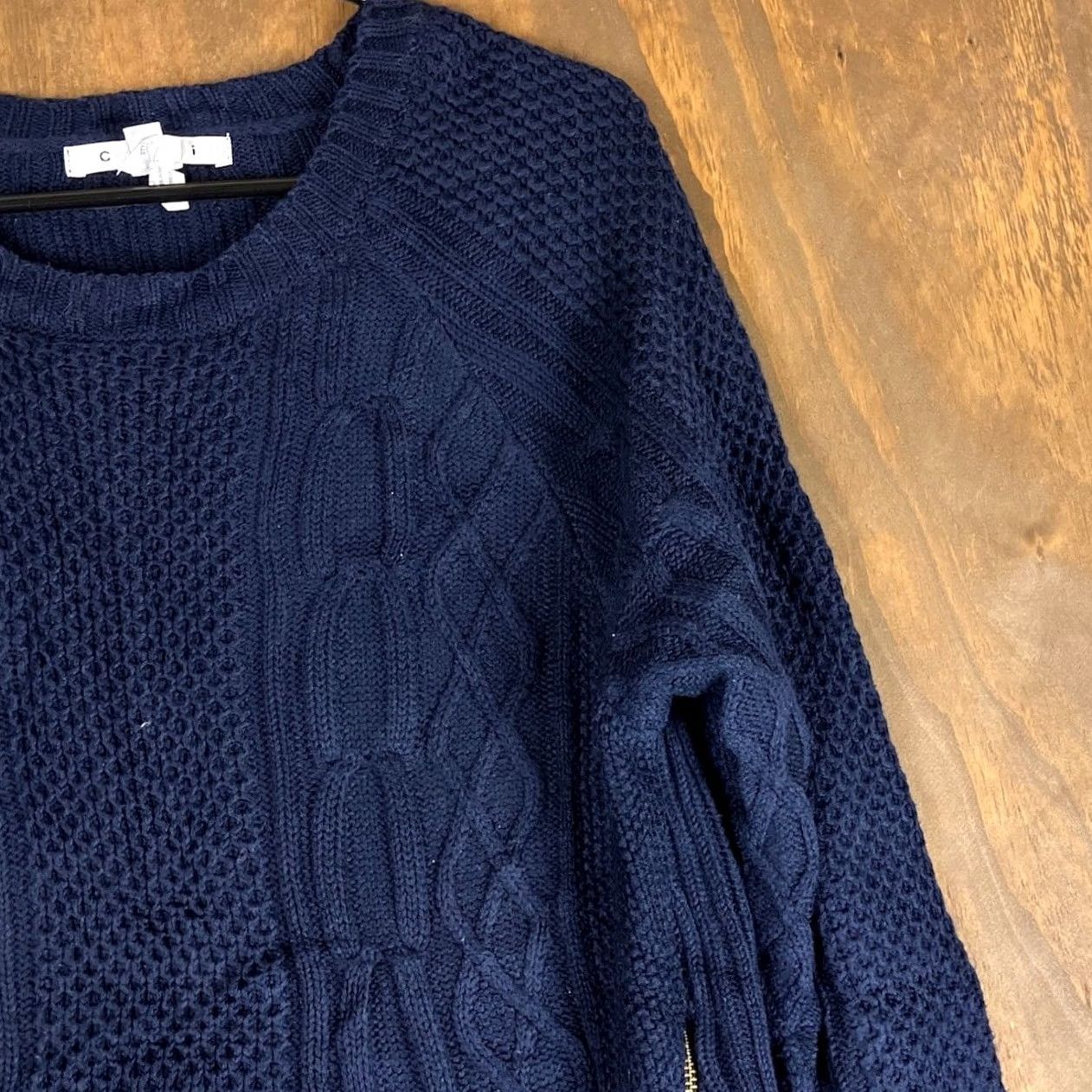 Vintage CAbi Sweater Navy Blue Gold Zippers Cable Knit Pullover Medium Womens Pullover Knit Crew Neck Long Sleeve Casual Workwear ModerM Size M / US 6-8 / IT 42-44 - 5 Thumbnail